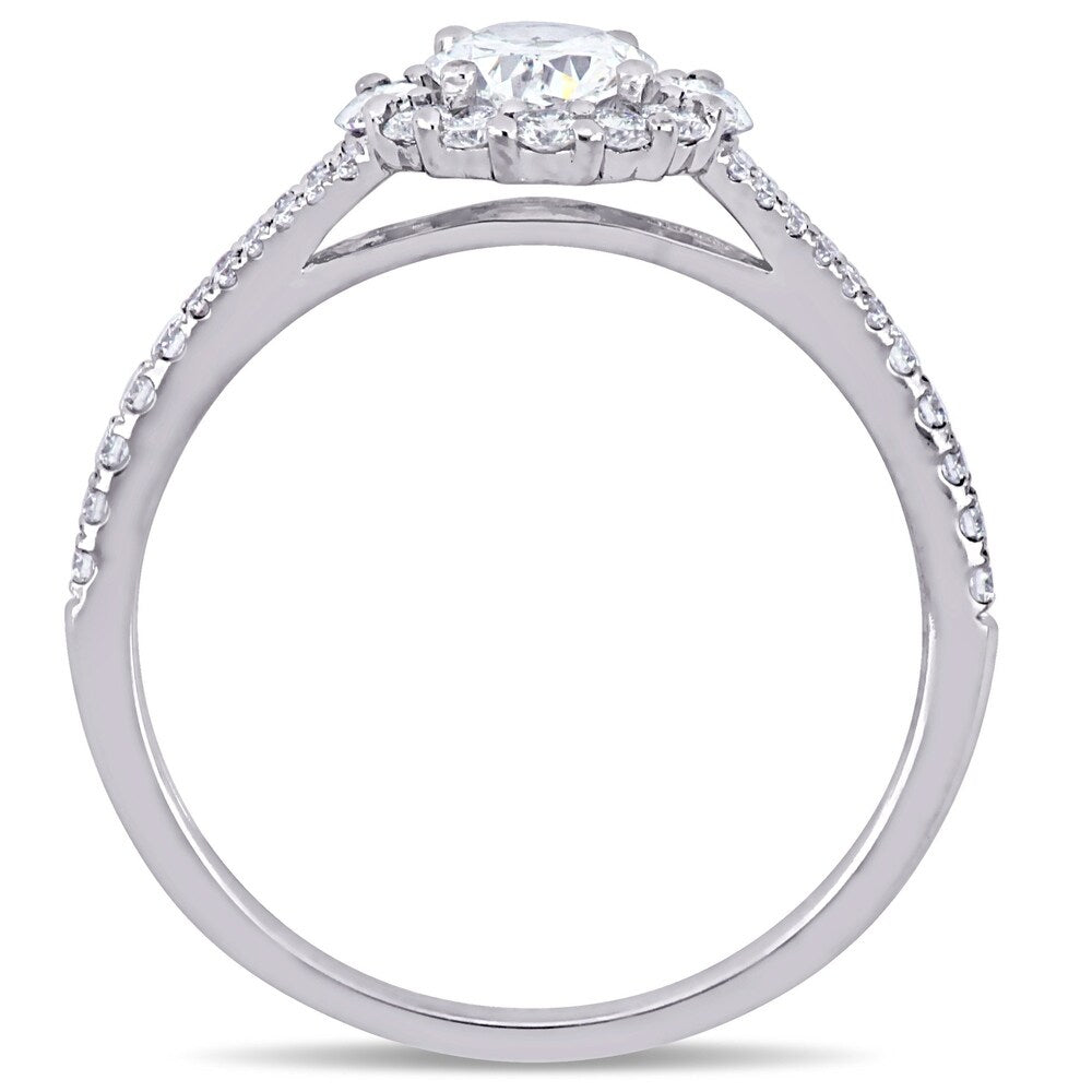 Miadora 14k White Gold 1 1/8ct TDW Multi-Cut Diamond Split Shank Halo Engagement Ring