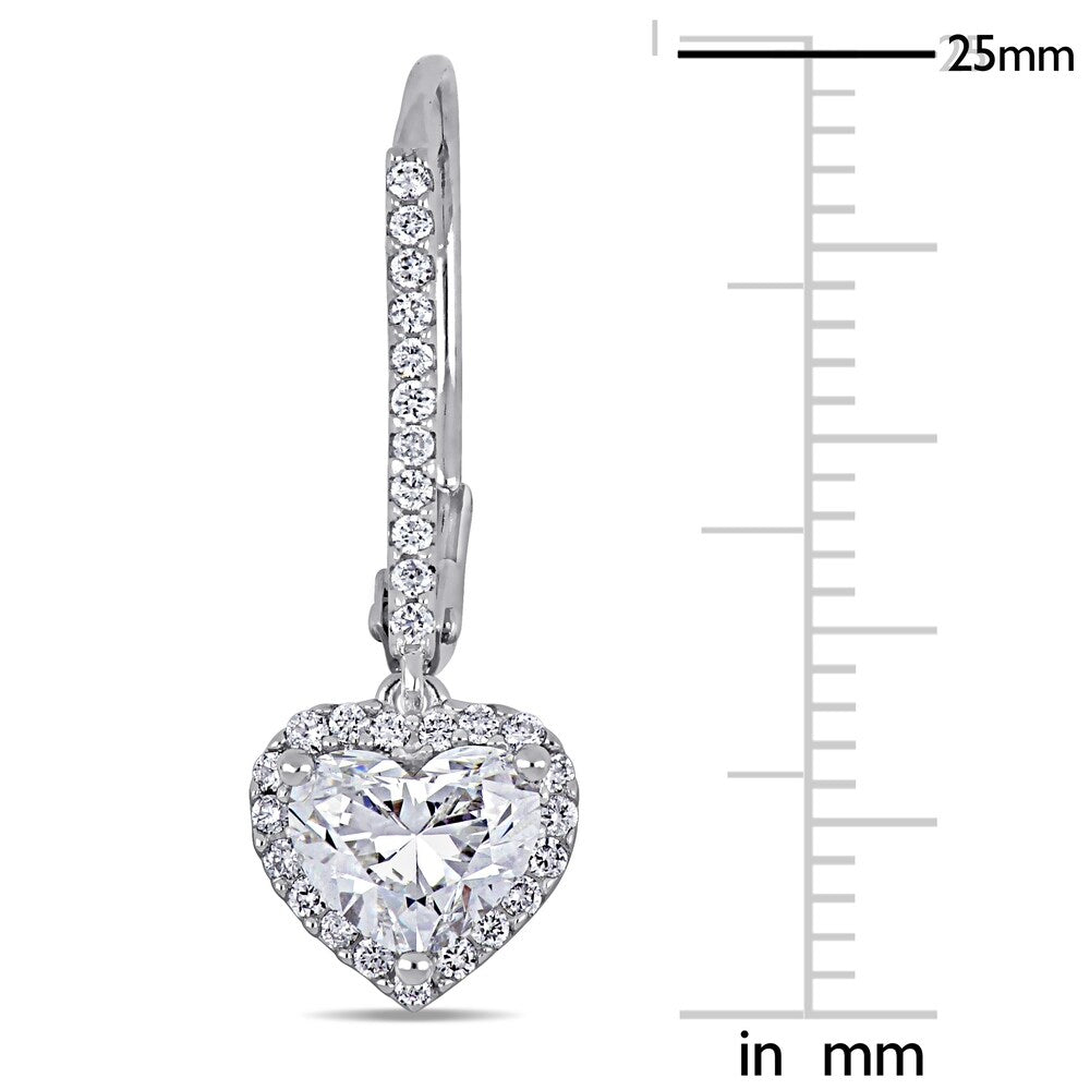 Miadora 14k White Gold 1 3/4ct TDW Certified Diamond Heart Halo Dangle Leverback Earrings (GIA)