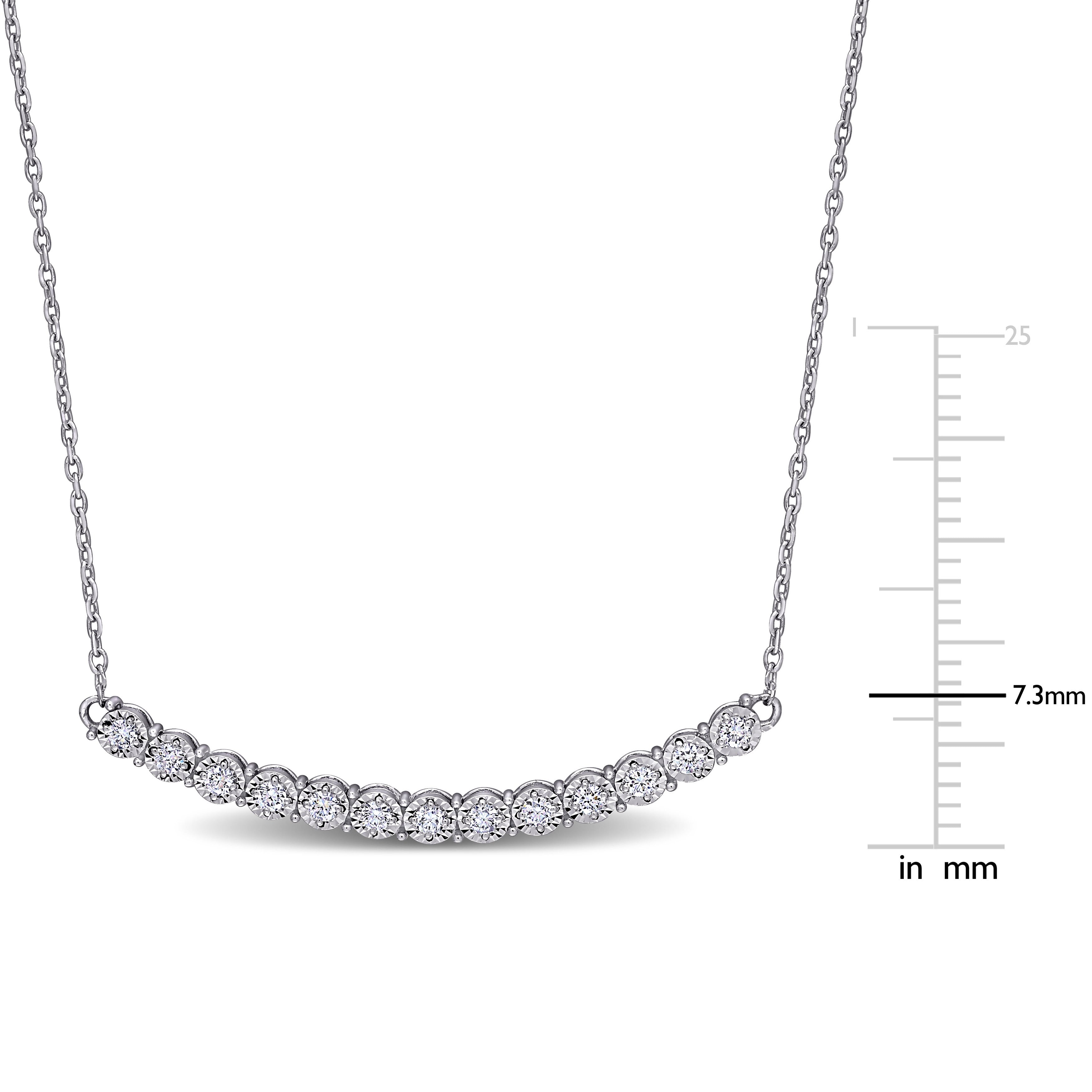 Miadora 14k White Gold 1/3ct TDW Curve Station Bar Necklace
