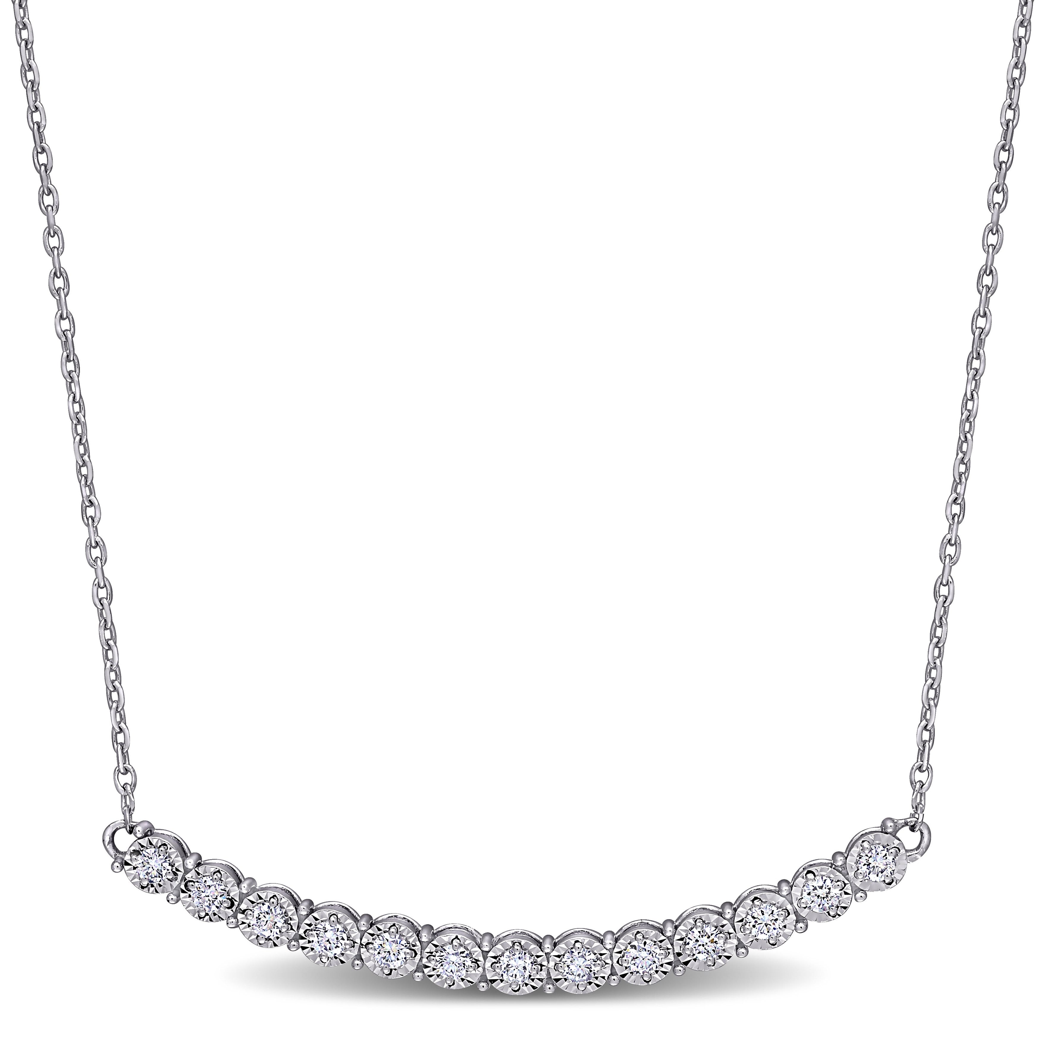 Miadora 14k White Gold 1/3ct TDW Curve Station Bar Necklace