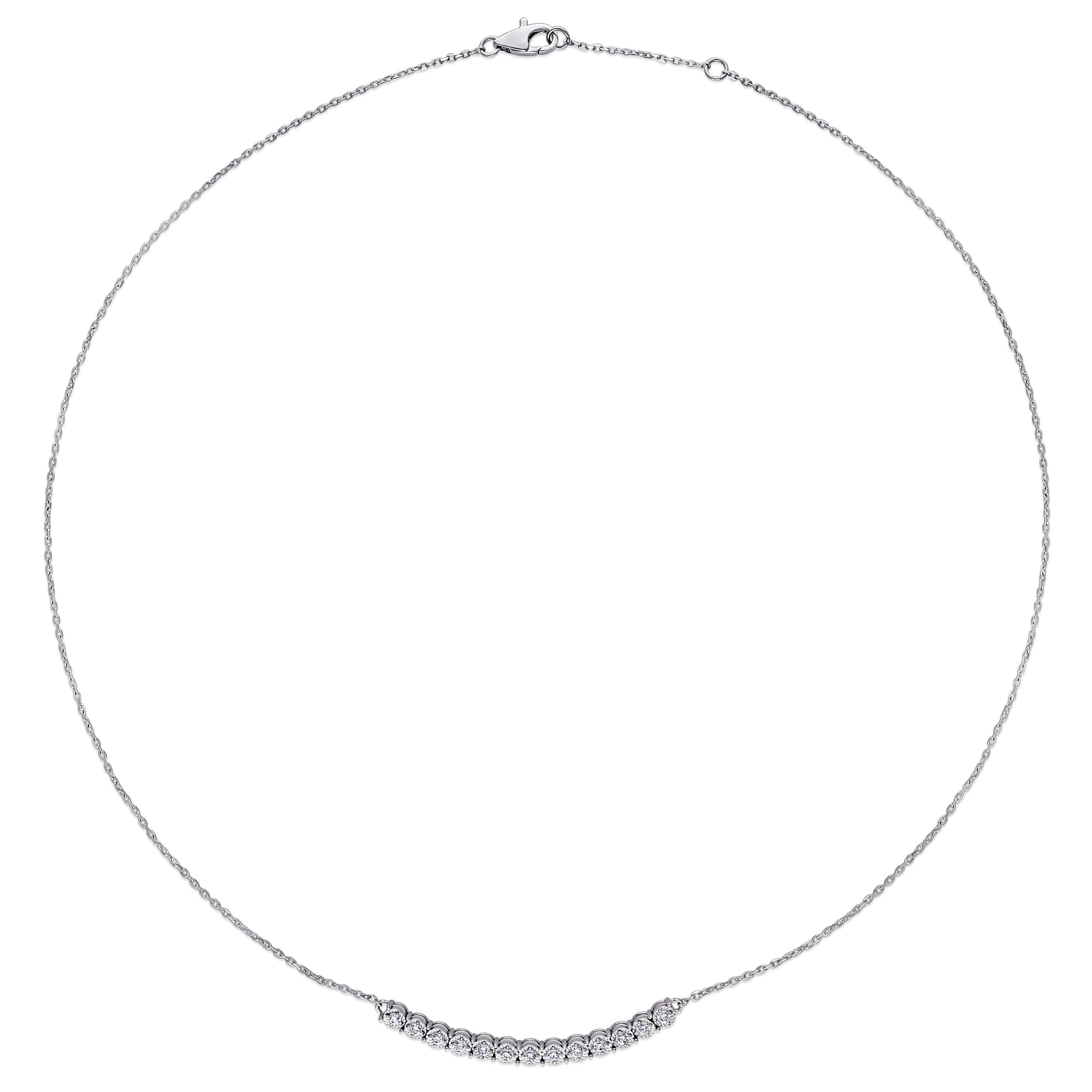 Miadora 14k White Gold 1/3ct TDW Curve Station Bar Necklace