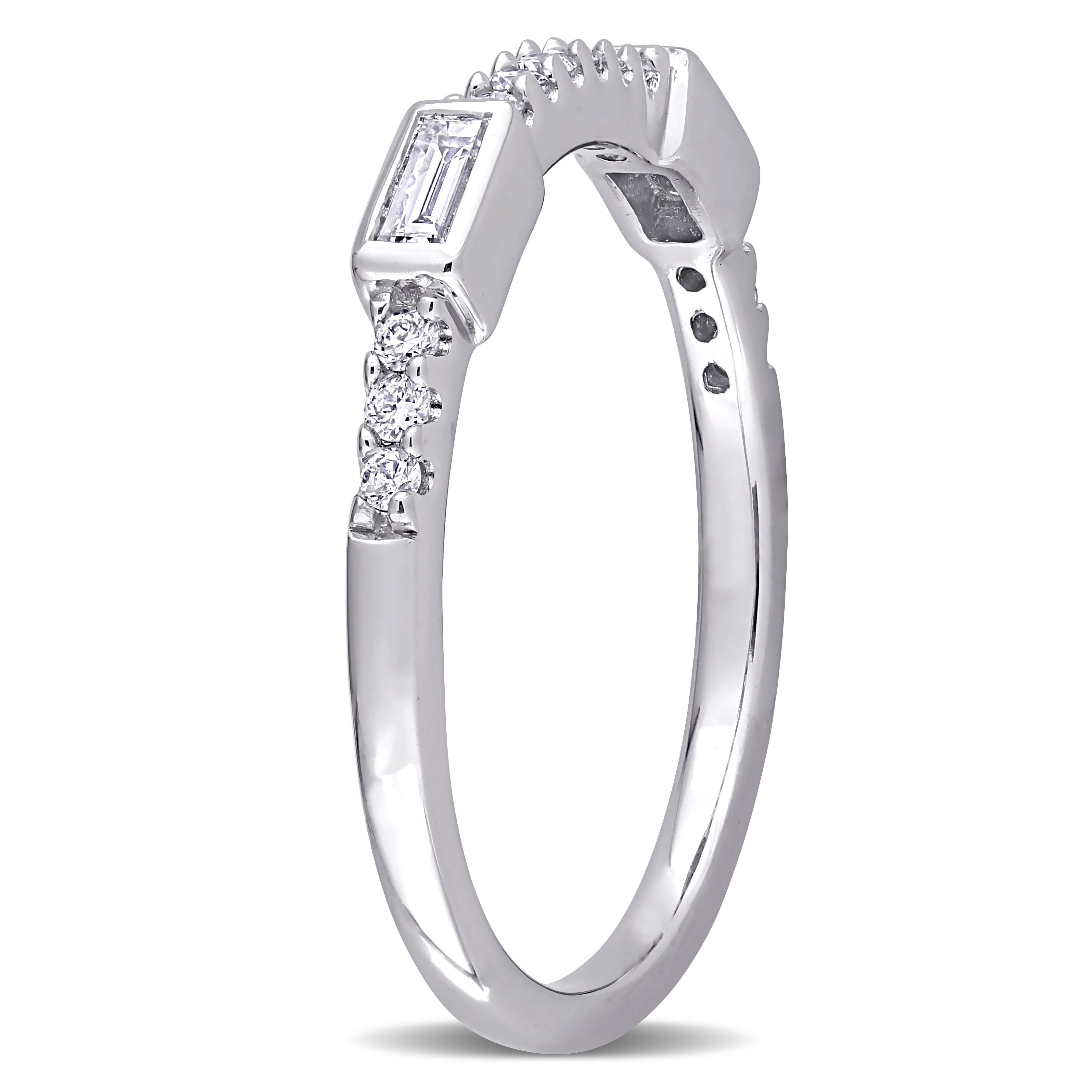 Miadora 14k White Gold 1/4ct TDW Baguette & Round-cut Diamond Anniversary Wedding Band Ring
