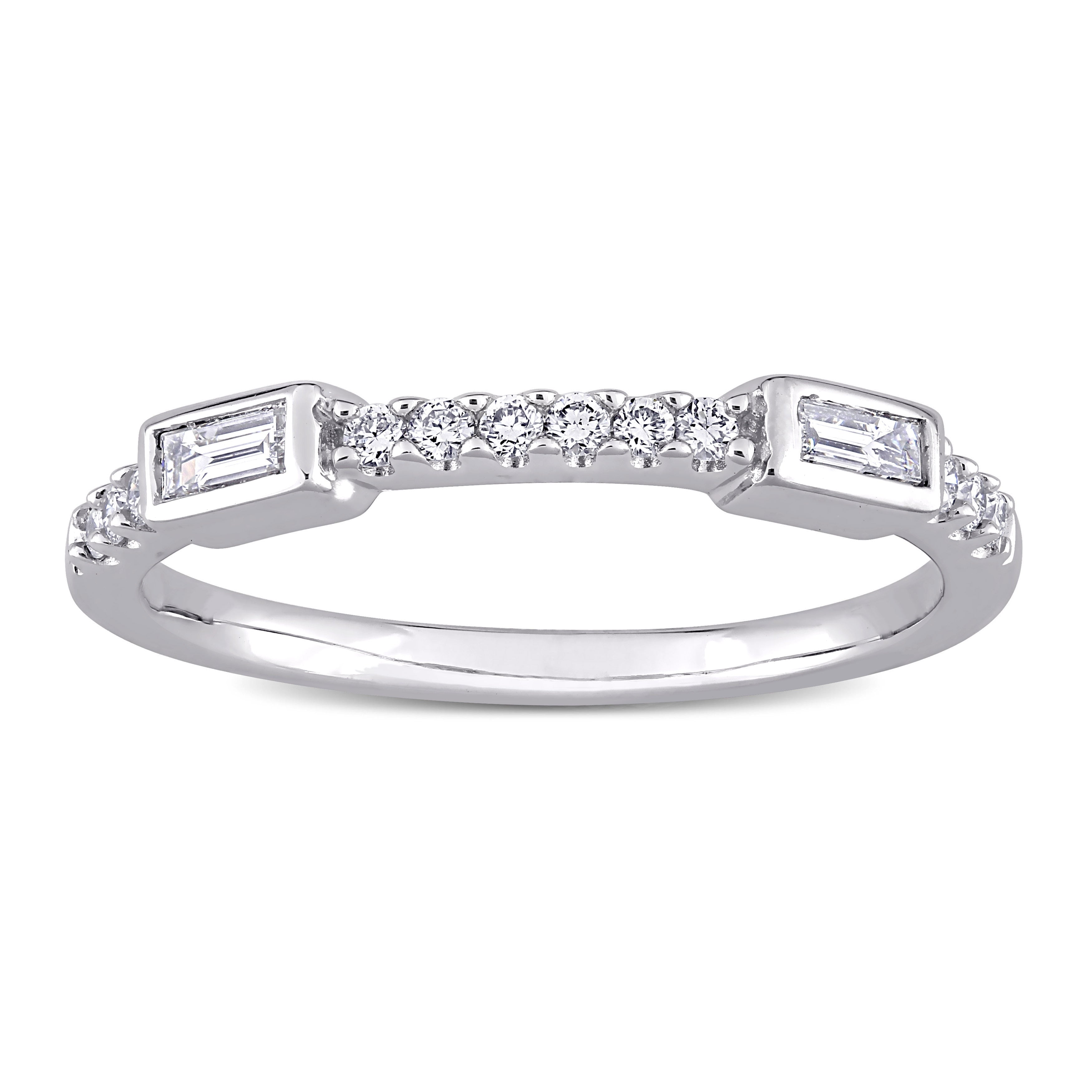 Miadora 14k White Gold 1/4ct TDW Baguette & Round-cut Diamond Anniversary Wedding Band Ring