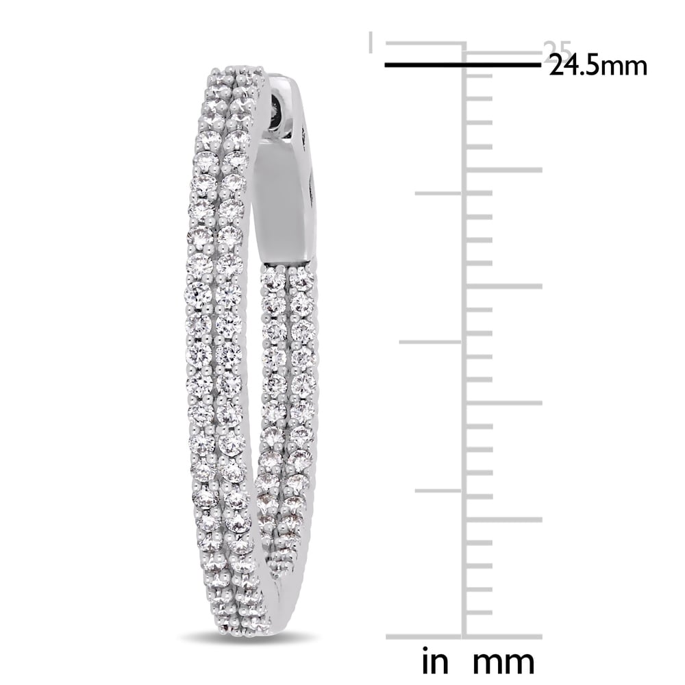 Miadora 14k White Gold 1ct TDW Diamond Inside-Outside Hoop Earrings