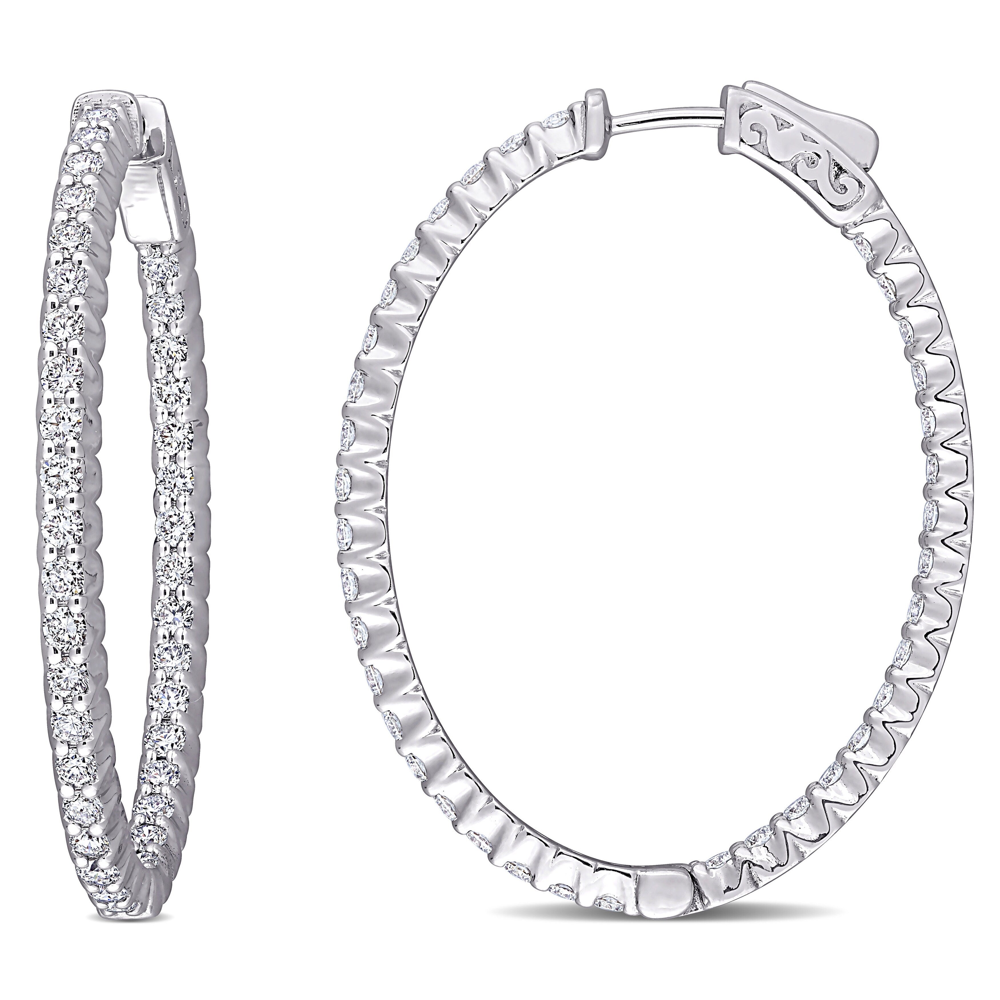 Miadora 14k White Gold 2 1/3ct TDW Diamond Inside Outside Oval Hoop Earrings