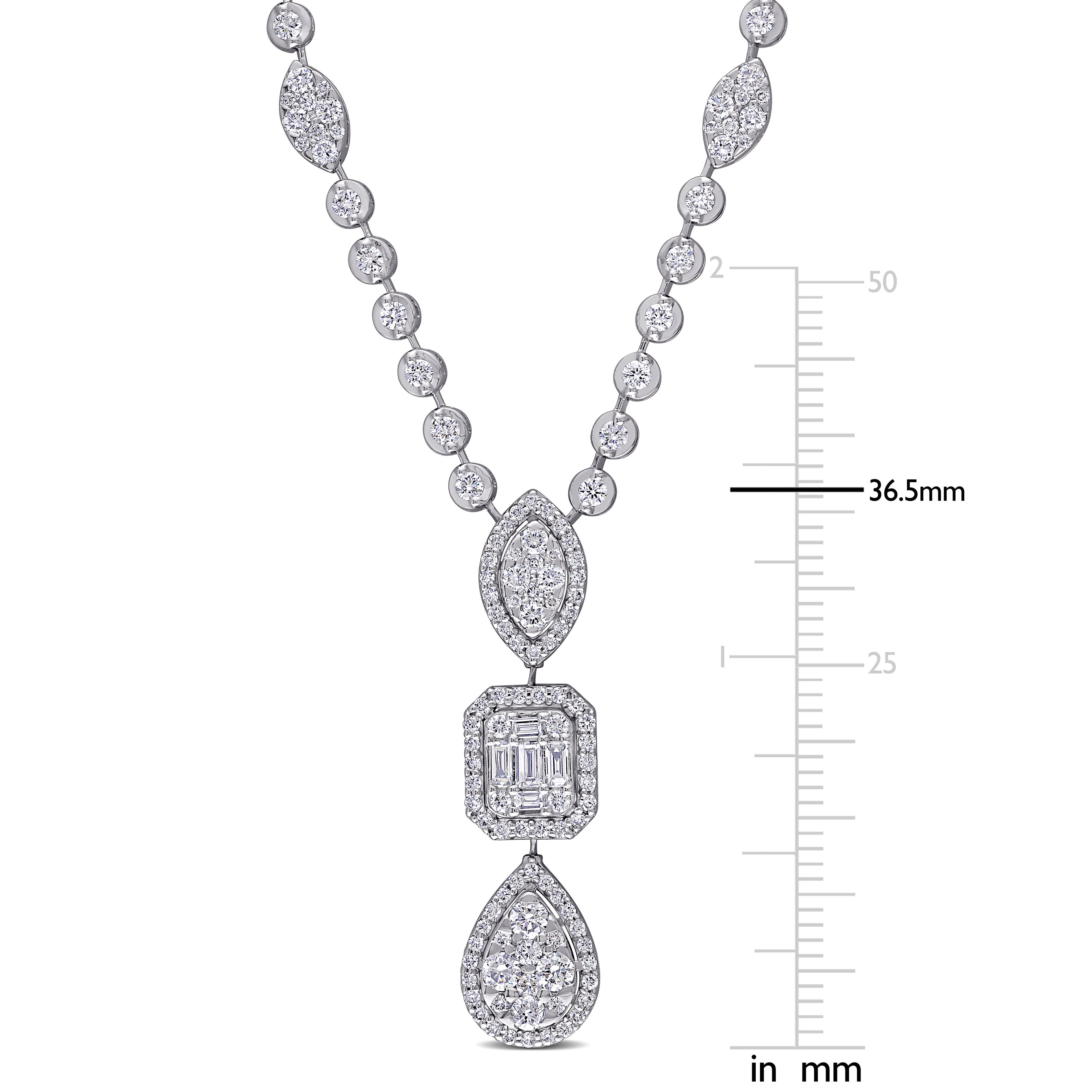 Miadora 14k White Gold 2ct TDW Diamond 3-Tier Geometric Drop Tennis Station Necklace - 36.4 mm x 17 inch x 8.9 mm