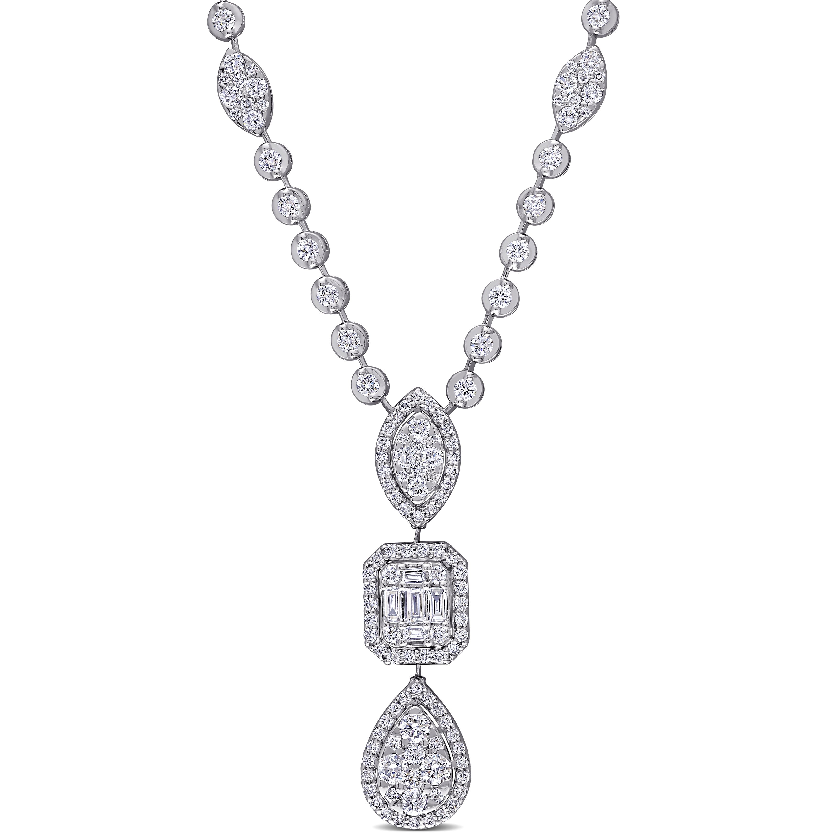 Miadora 14k White Gold 2ct TDW Diamond 3-Tier Geometric Drop Tennis Station Necklace - 36.4 mm x 17 inch x 8.9 mm