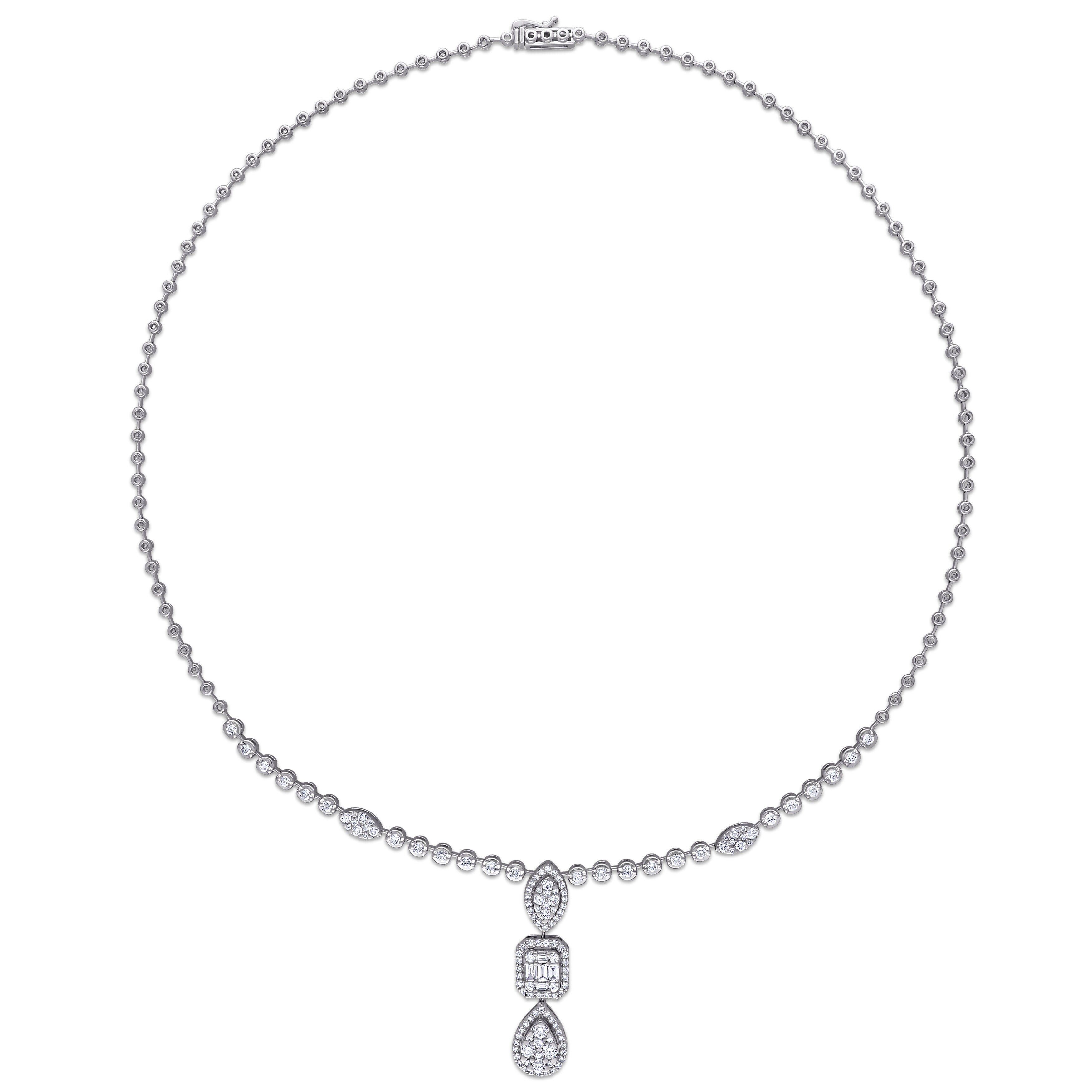 Miadora 14k White Gold 2ct TDW Diamond 3-Tier Geometric Drop Tennis Station Necklace - 36.4 mm x 17 inch x 8.9 mm