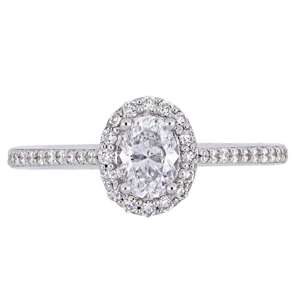 Miadora 14k White Gold 3/4ct TDW Oval-Cut Diamond Halo Engagement Ring