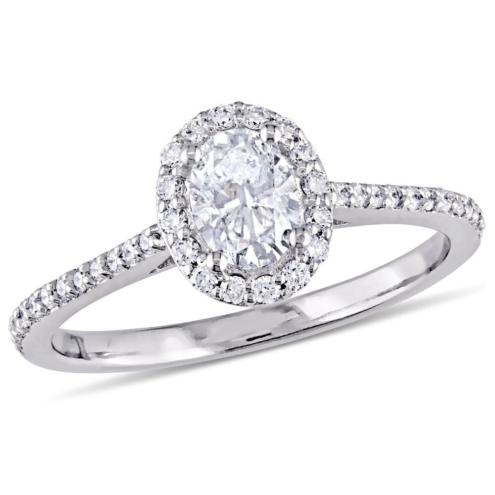 Miadora 14k White Gold 3/4ct TDW Oval-Cut Diamond Halo Engagement Ring