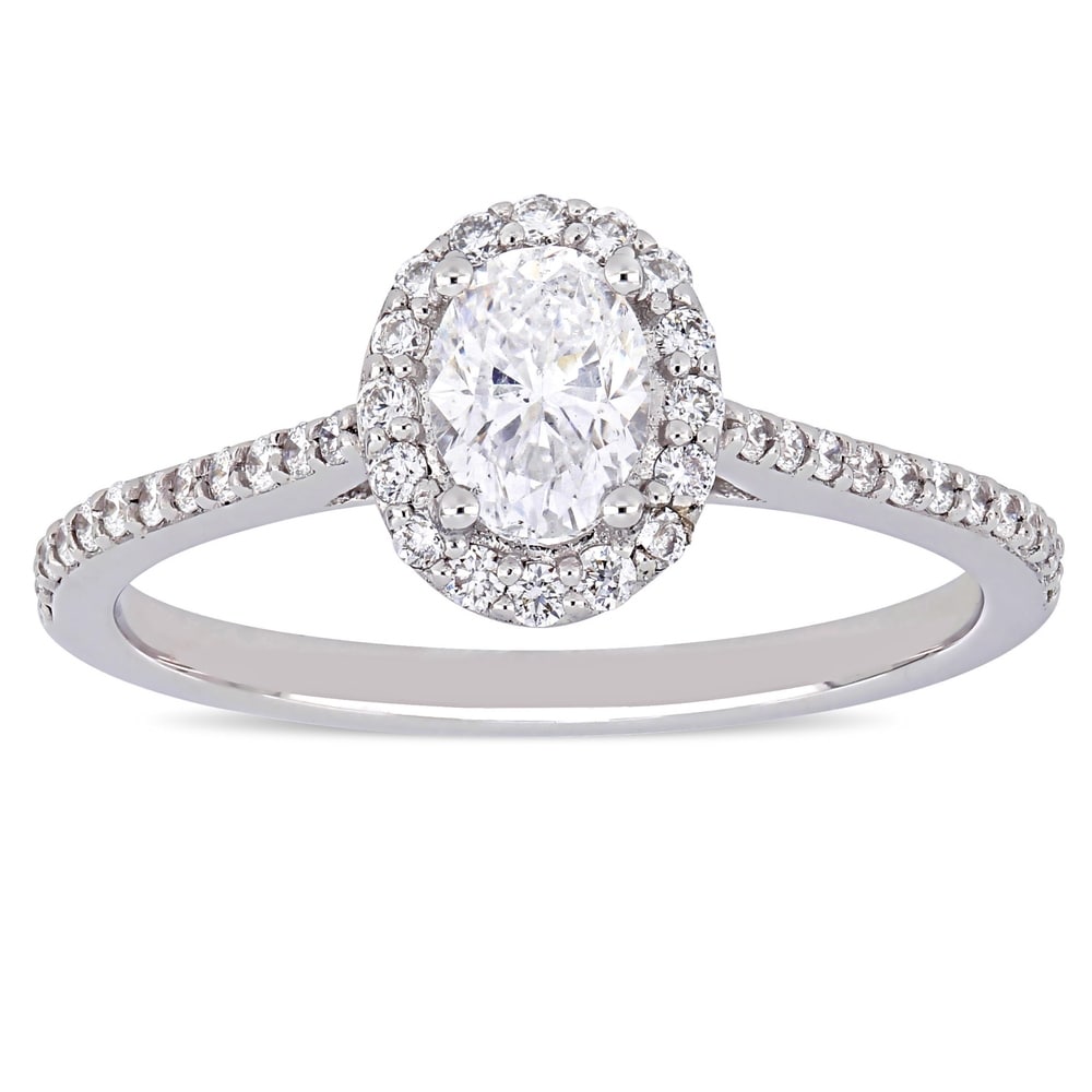 Miadora 14k White Gold 3/4ct TDW Oval-Cut Diamond Halo Engagement Ring