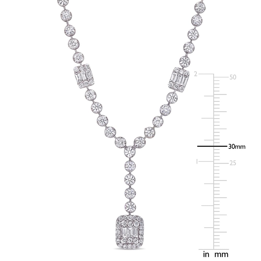 Miadora 14k White Gold 5 3/4ct TDW Round and Parallel Baguette-Cut Diamond Y-Necklace
