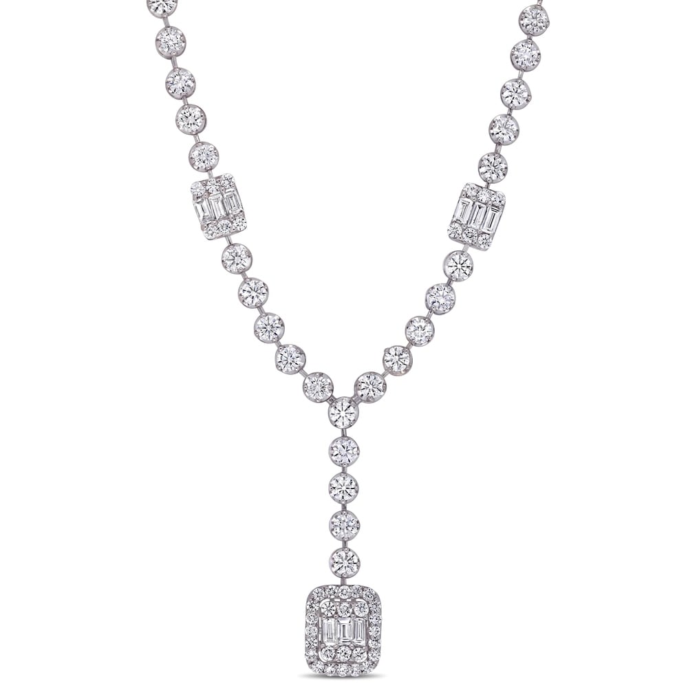 Miadora 14k White Gold 5 3/4ct TDW Round and Parallel Baguette-Cut Diamond Y-Necklace
