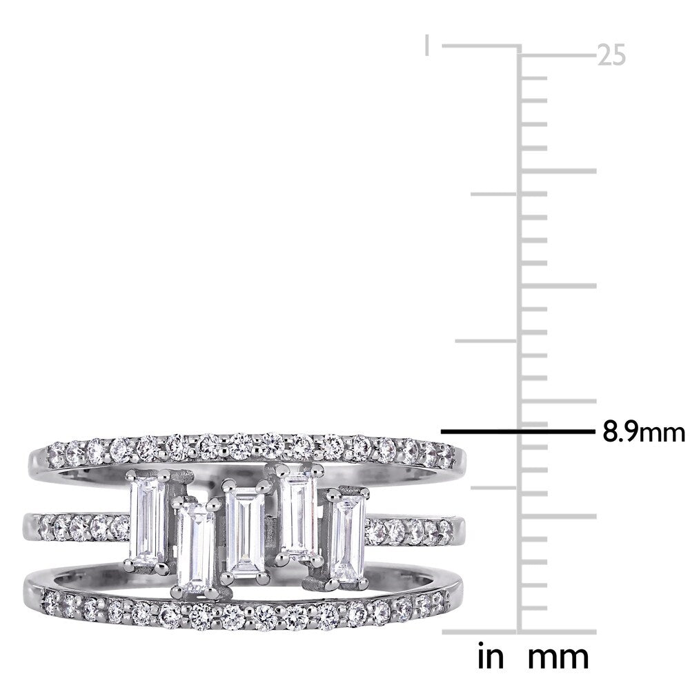 Miadora 14k White Gold 5/8ct TDW Baguette and Round-Cut 3-Row Geometric Anniversary Band ring