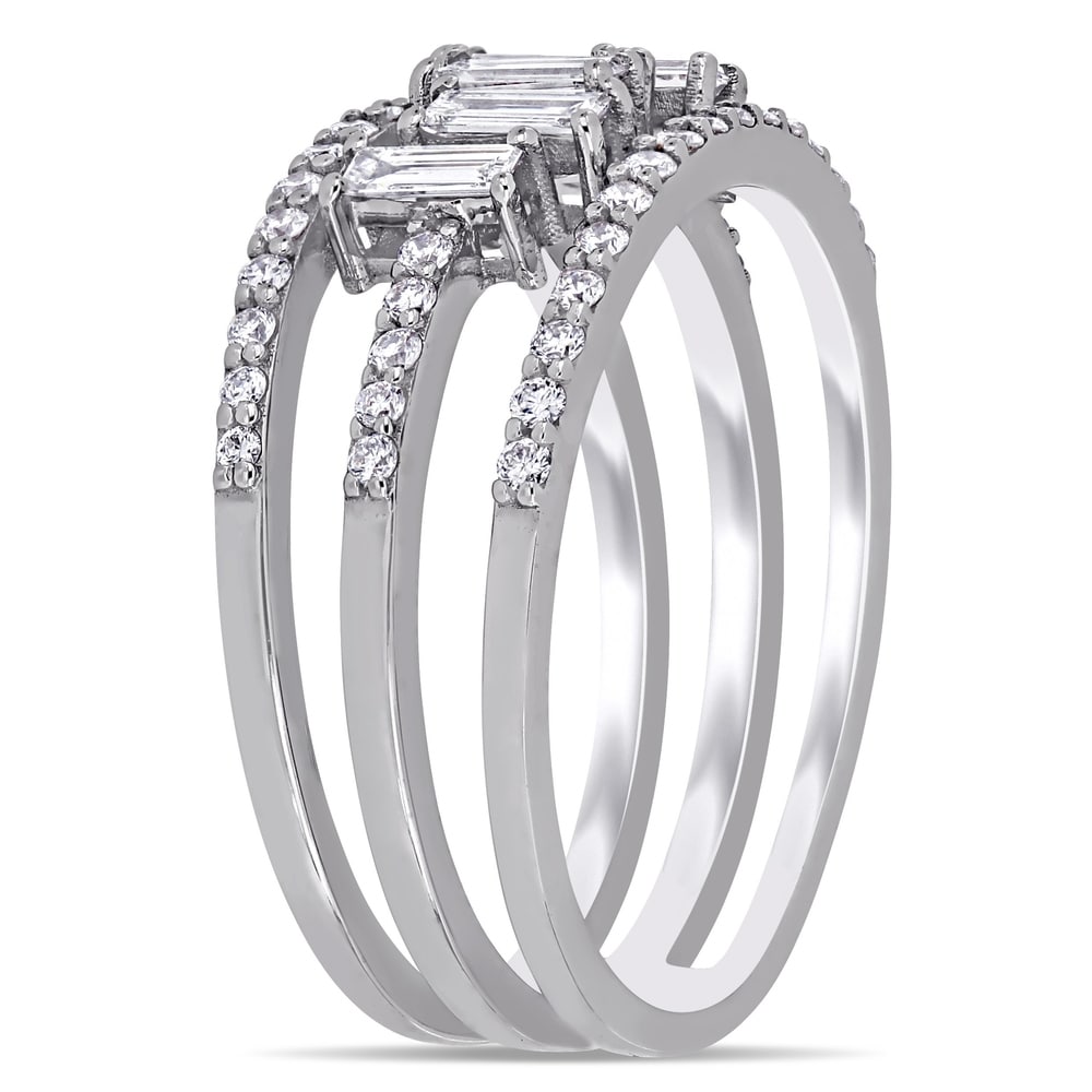 Miadora 14k White Gold 5/8ct TDW Baguette and Round-Cut 3-Row Geometric Anniversary Band ring