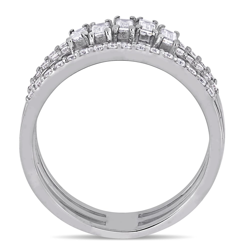 Miadora 14k White Gold 5/8ct TDW Baguette and Round-Cut 3-Row Geometric Anniversary Band ring