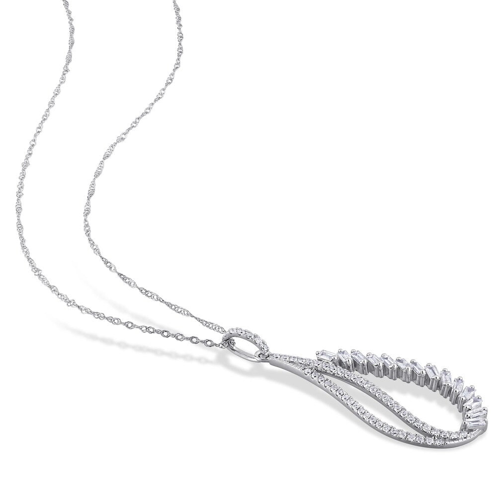 Miadora 14k White Gold 5/8ct TDW Baguette and Round-cut Diamond Abstract Drop Necklace