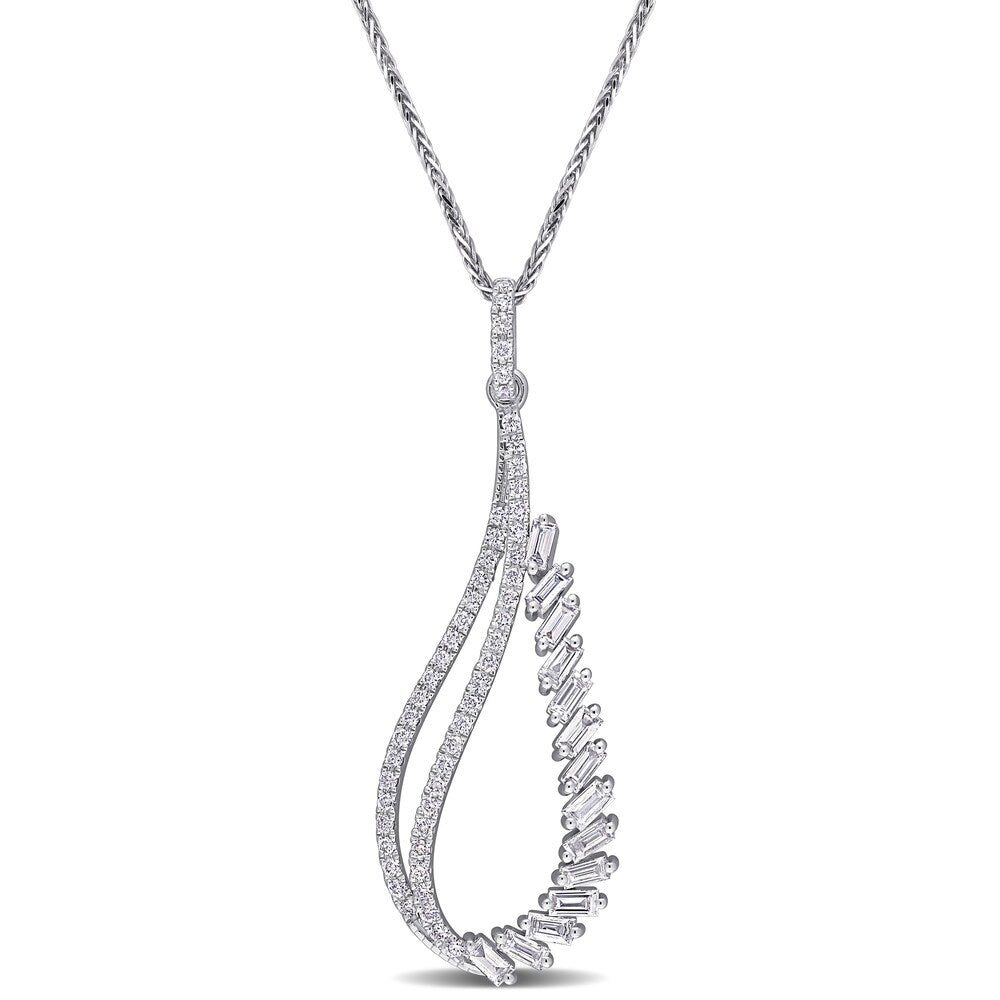 Miadora 14k White Gold 5/8ct TDW Baguette and Round-cut Diamond Abstract Drop Necklace