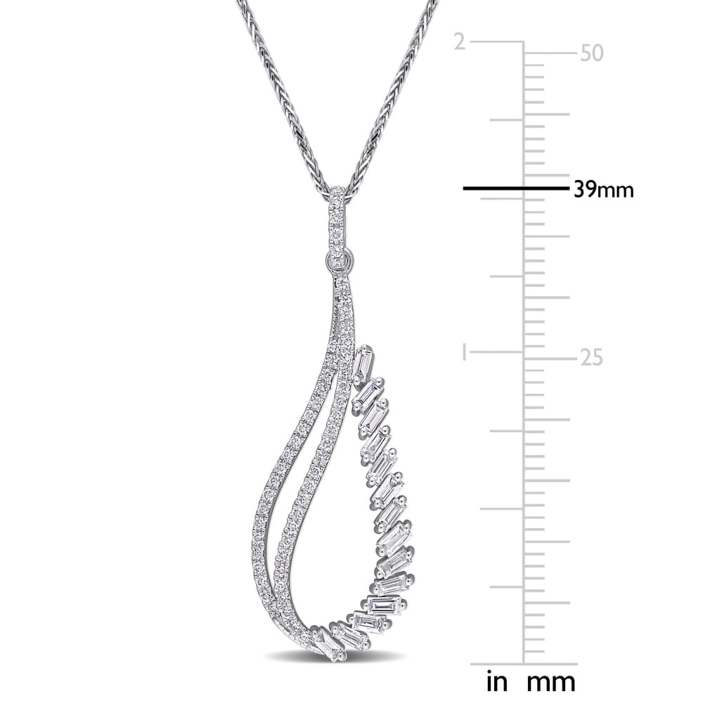 Miadora 14k White Gold 5/8ct TDW Baguette and Round-cut Diamond Abstract Drop Necklace