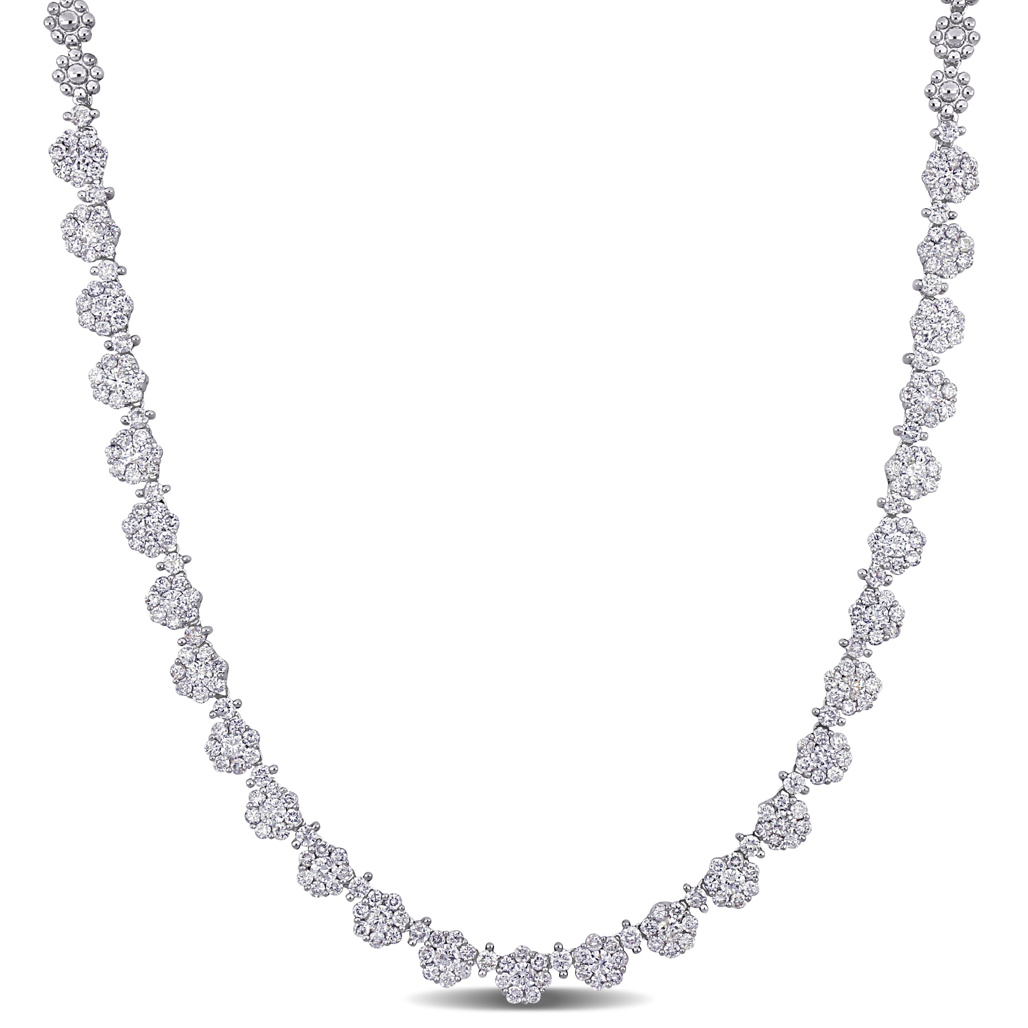 Miadora 14k White Gold 6 3/4ct TDW Diamond Floral Composite Tennis Necklace - 15.5 inch x 5.5 mm x 3.5 mm