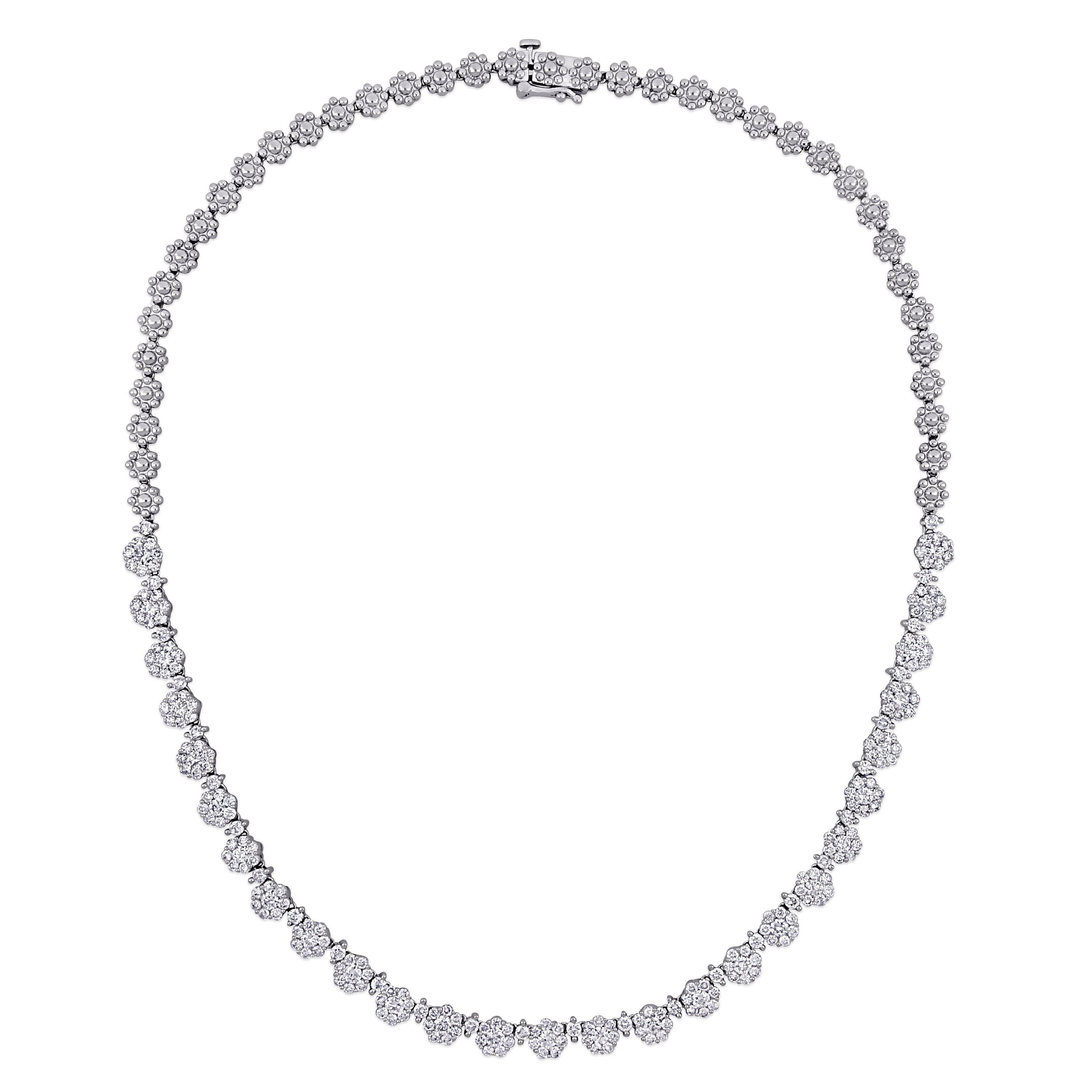 Miadora 14k White Gold 6 3/4ct TDW Diamond Floral Composite Tennis Necklace - 15.5 inch x 5.5 mm x 3.5 mm