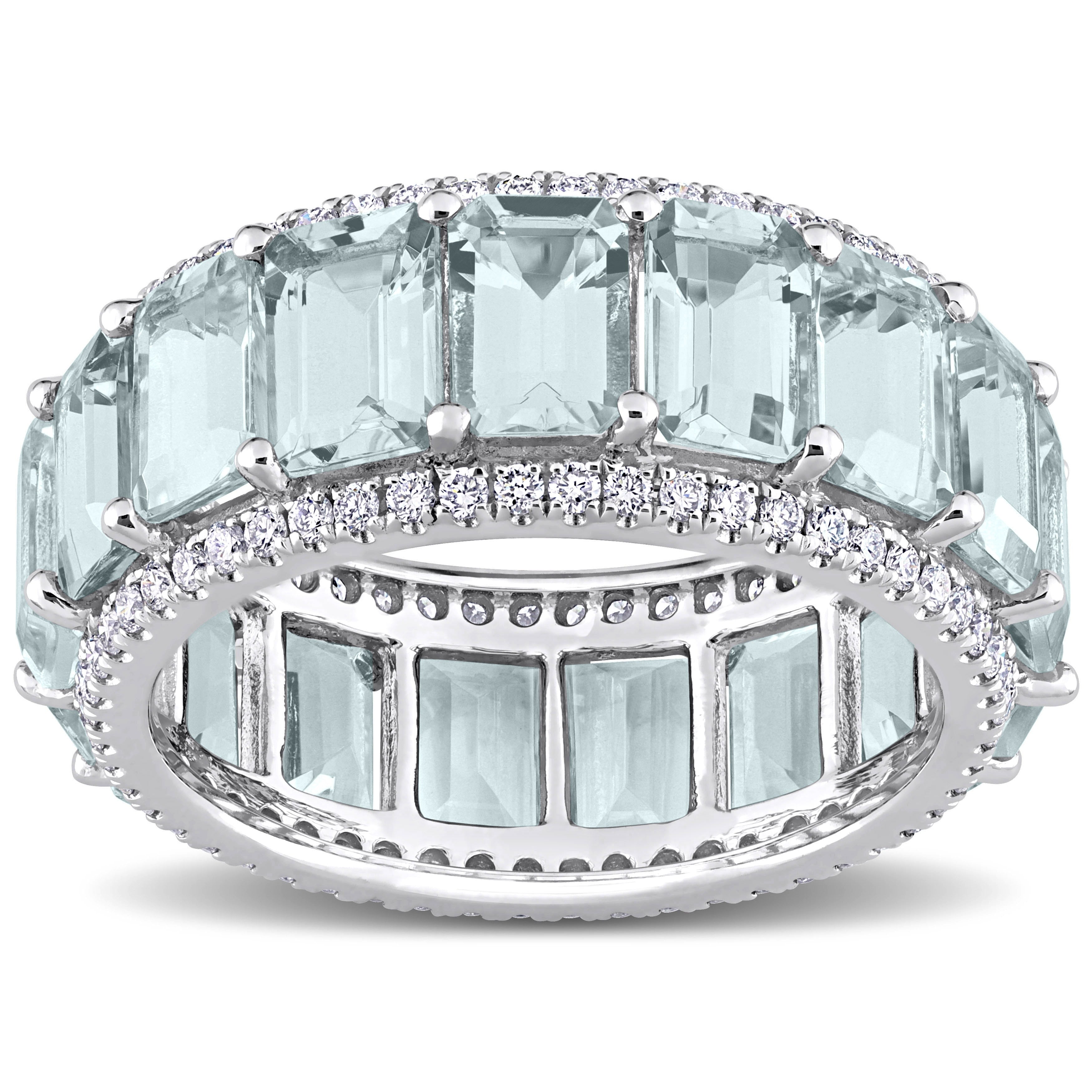 Miadora 14k White Gold 9 1/3ct TGW Aquamarine & 5/8ct TDW Diamond Eternity Wedding Band Ring