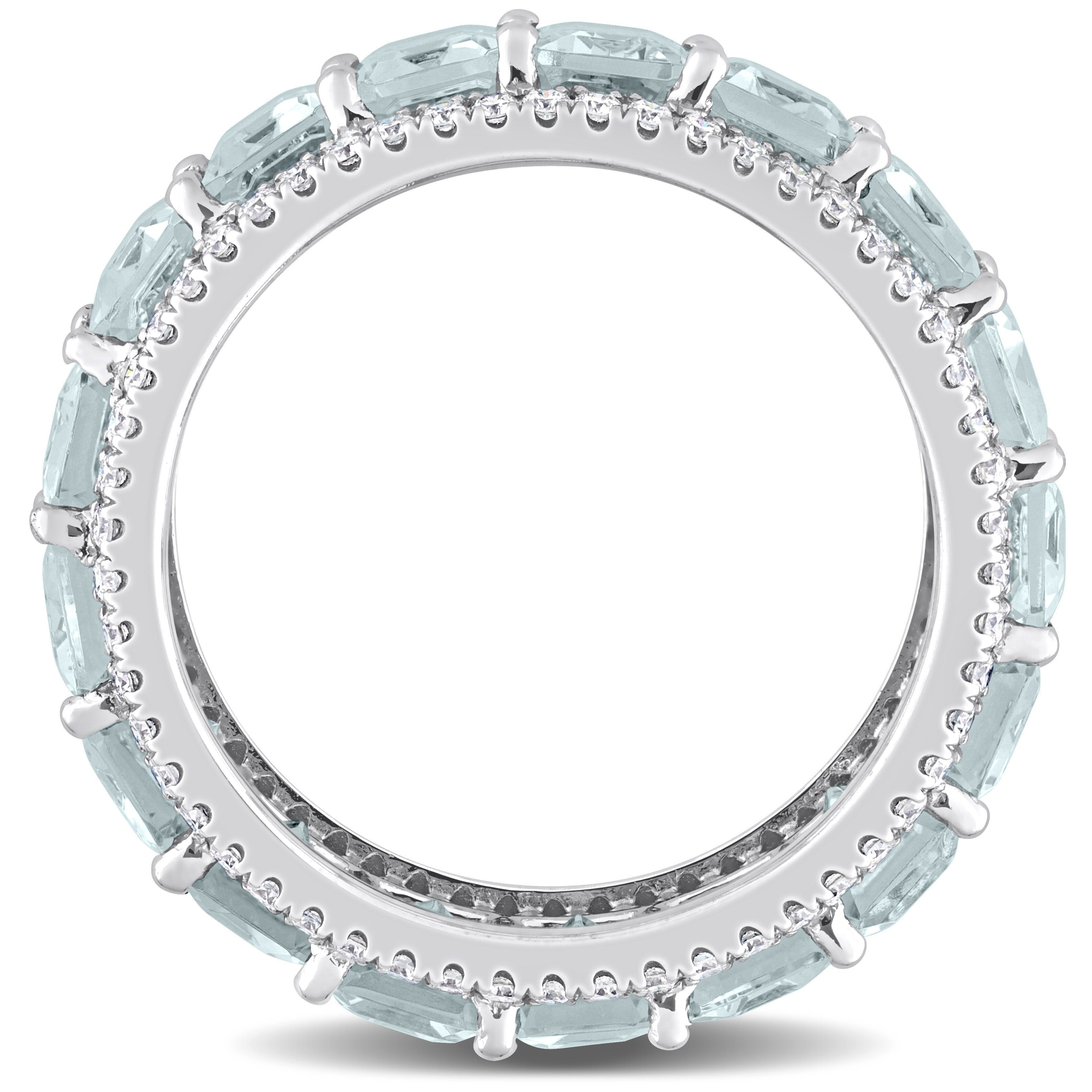 Miadora 14k White Gold 9 1/3ct TGW Aquamarine & 5/8ct TDW Diamond Eternity Wedding Band Ring