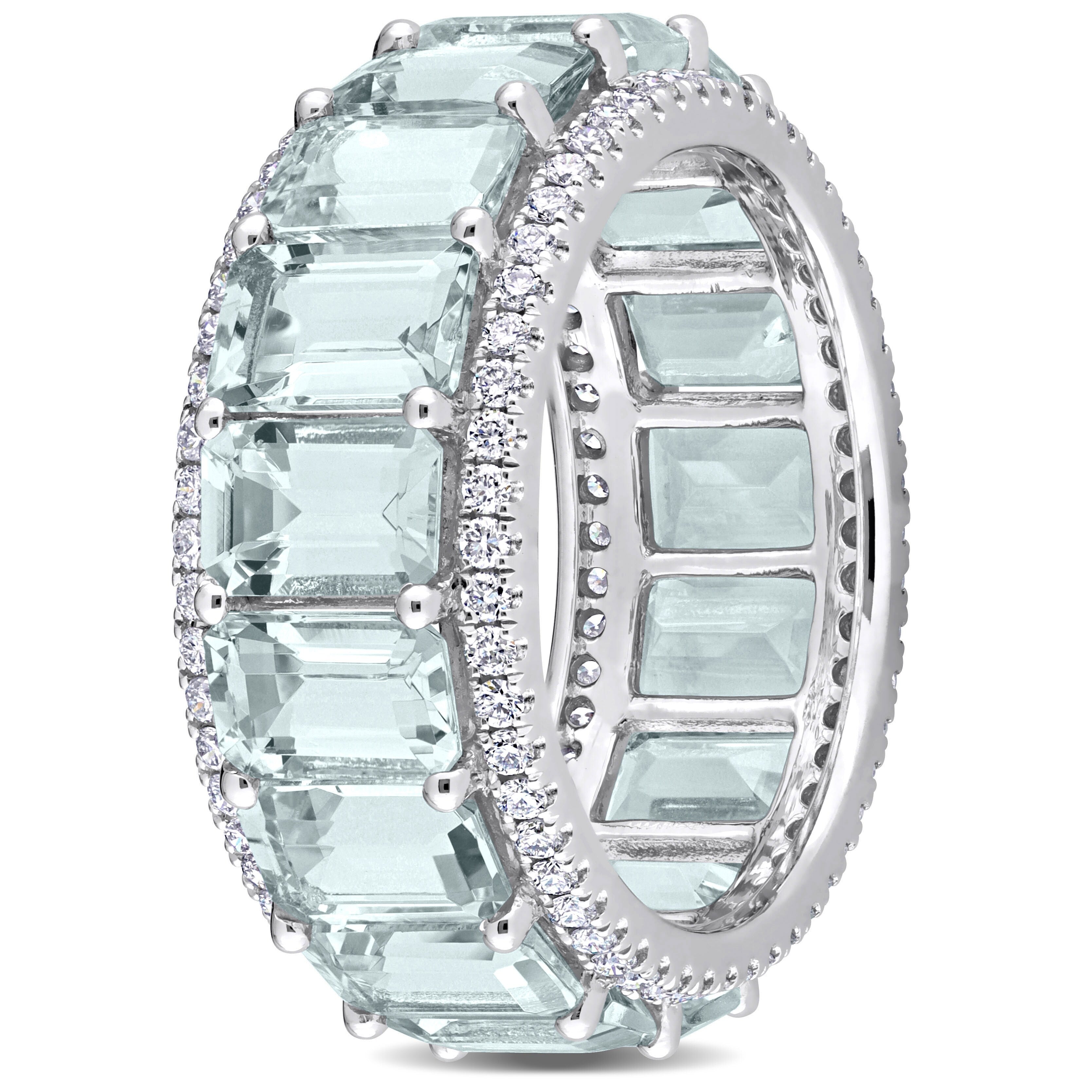 Miadora 14k White Gold 9 1/3ct TGW Aquamarine & 5/8ct TDW Diamond Eternity Wedding Band Ring