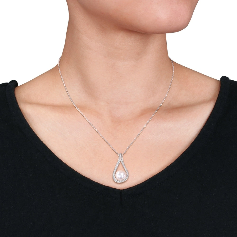 Miadora 14k White Gold Cultured FW Pearl and 1/2ct TDW Diamond Loop Drop Jewelry Set (9-10 MM)