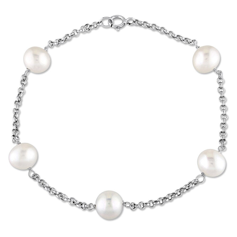 Miadora 14k White Gold Cultured Freshwater Pearl Tin Cup Station Bracelet (6.5-7 mm)