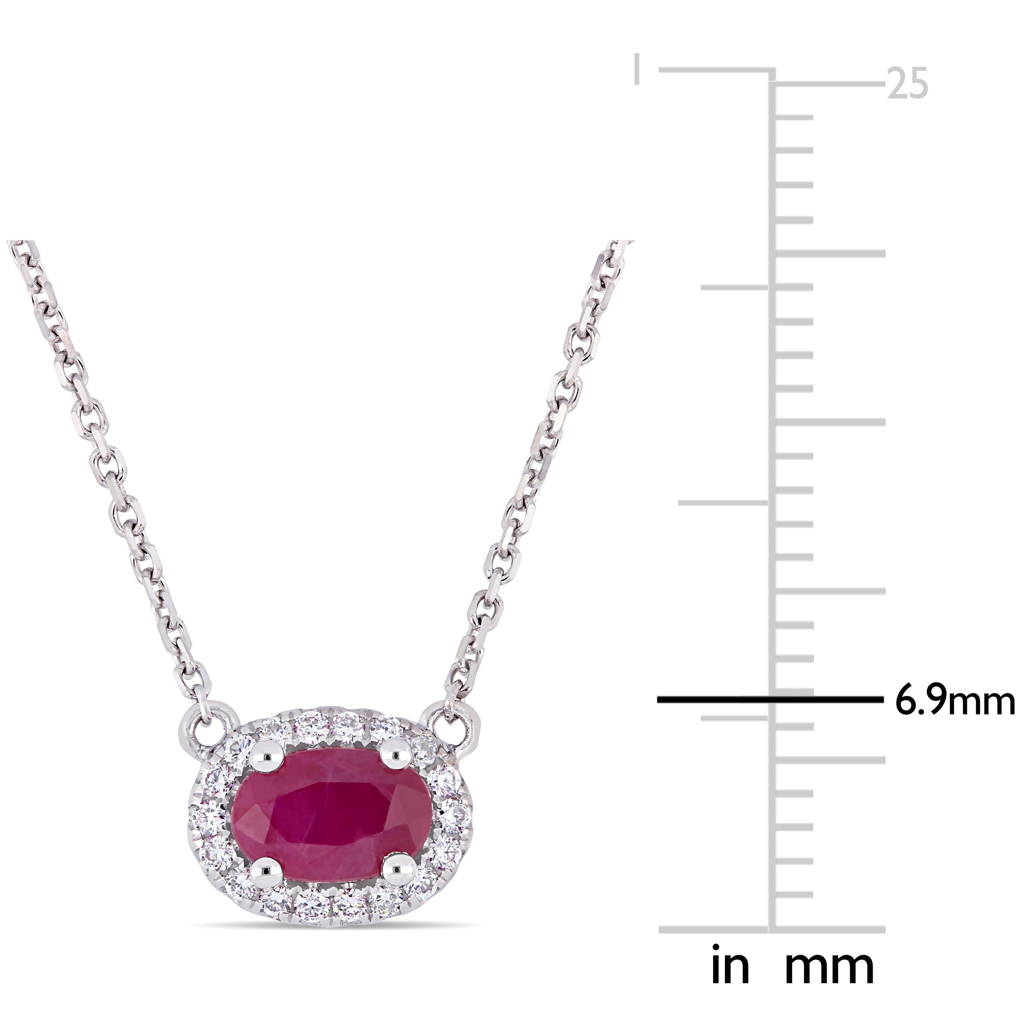 Miadora 14k White Gold Oval-Cut Ruby & 1/10ct TDW Diamond Stationed Halo Necklace