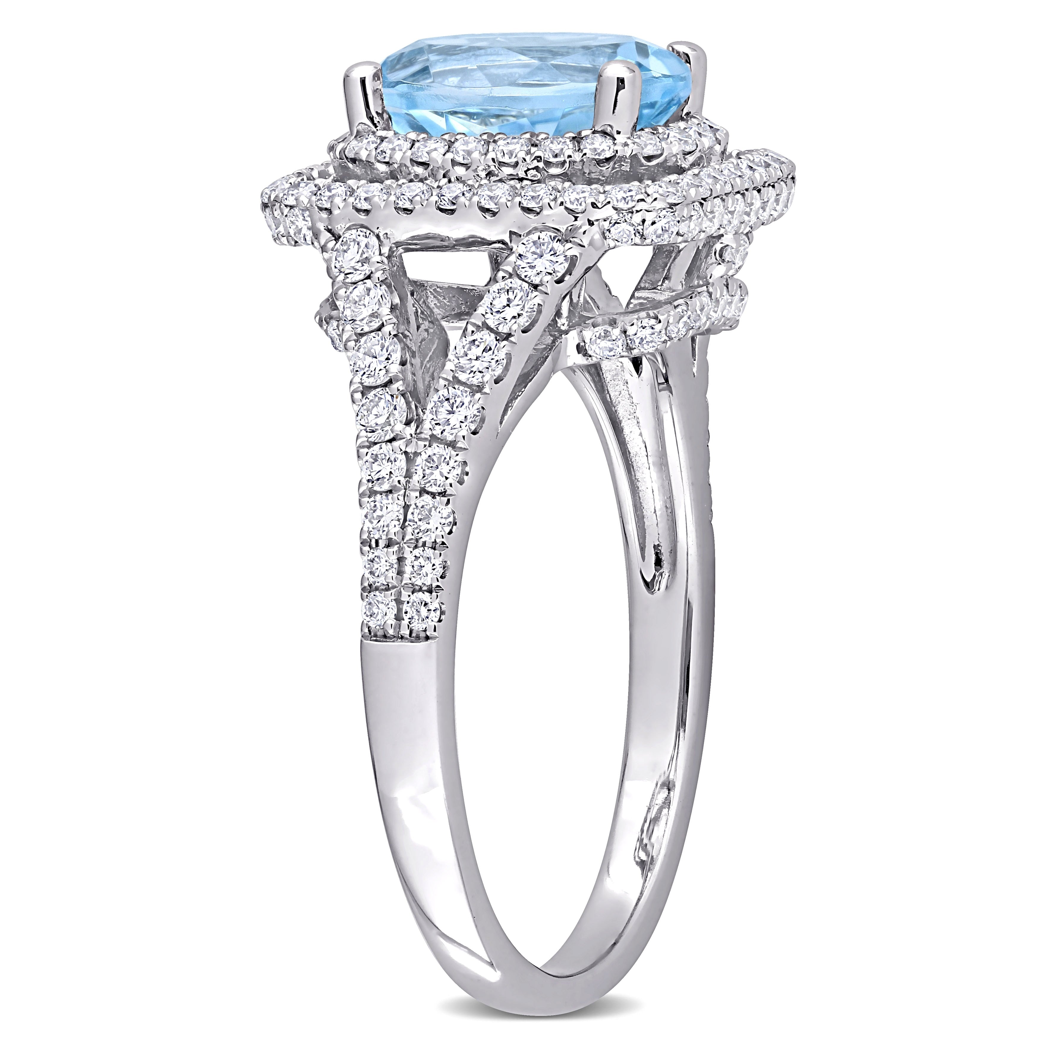 Miadora 14k White Gold Oval-cut Blue Topaz and 4/5ct TDW Diamond Halo Split Shank Cocktail Ring