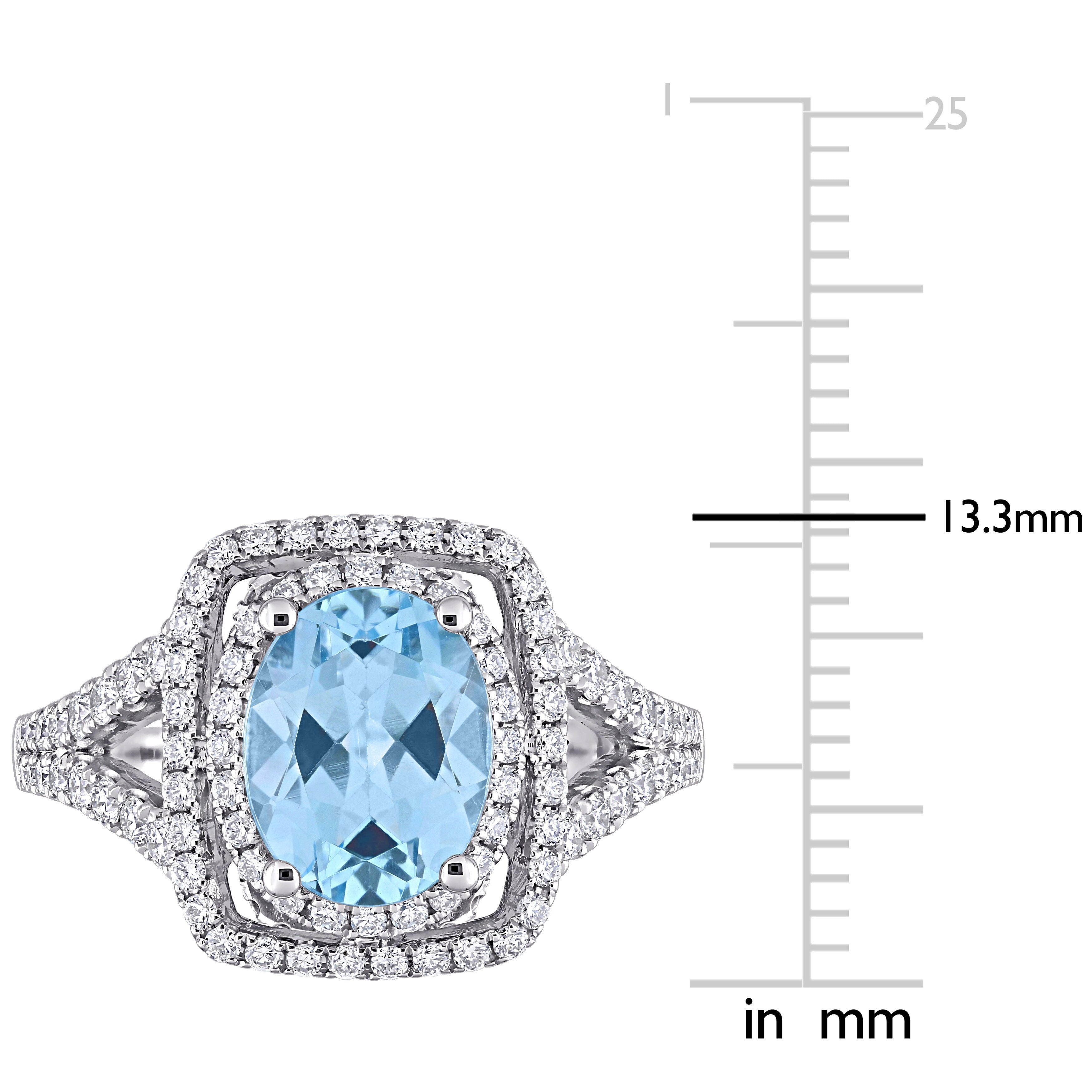 Miadora 14k White Gold Oval-cut Blue Topaz and 4/5ct TDW Diamond Halo Split Shank Cocktail Ring