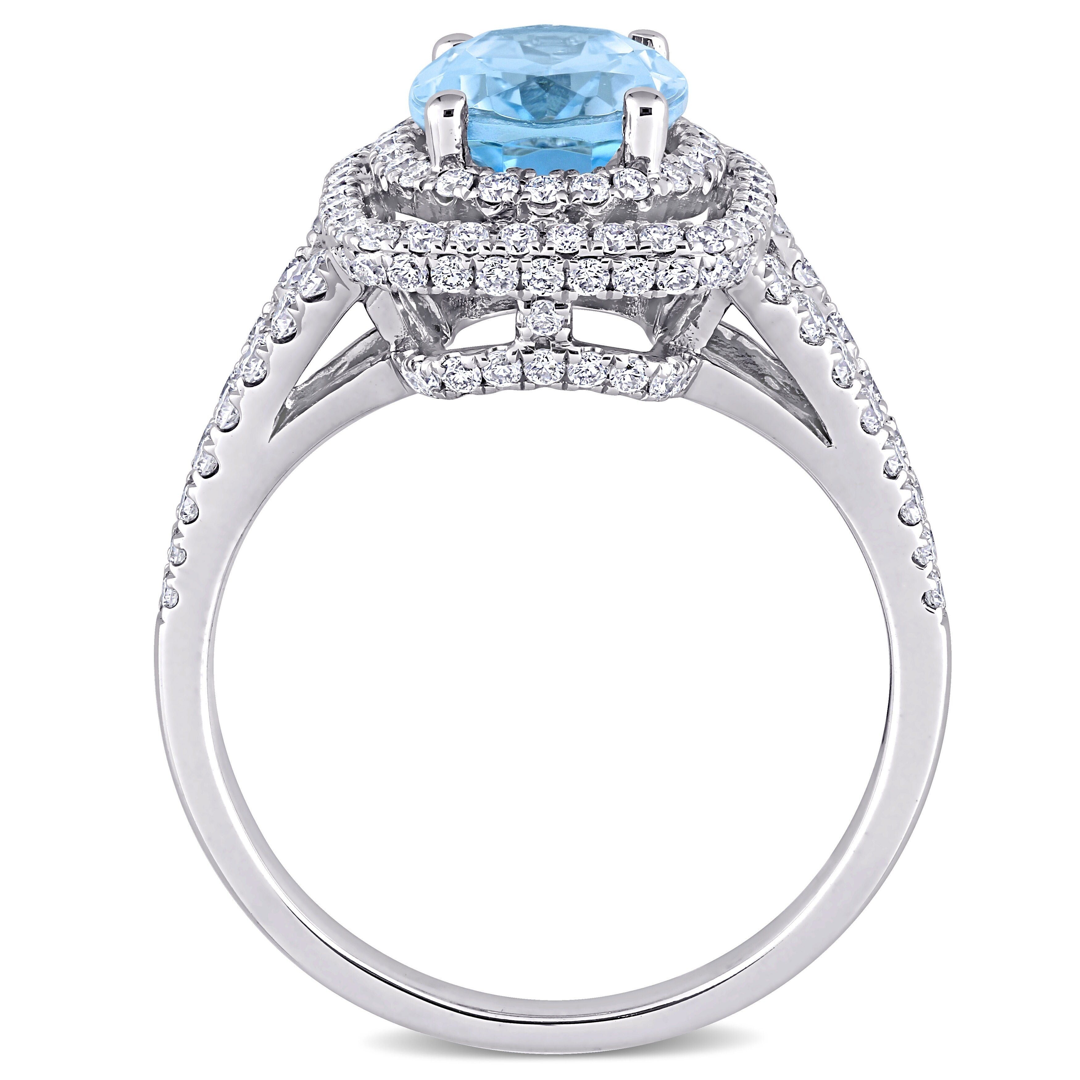 Miadora 14k White Gold Oval-cut Blue Topaz and 4/5ct TDW Diamond Halo Split Shank Cocktail Ring