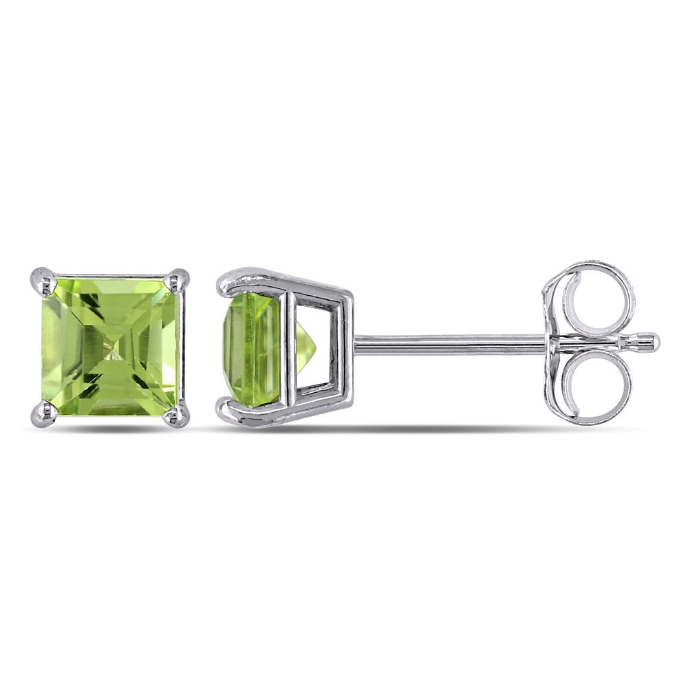 Miadora 14k White Gold Square Peridot Stud Earrings