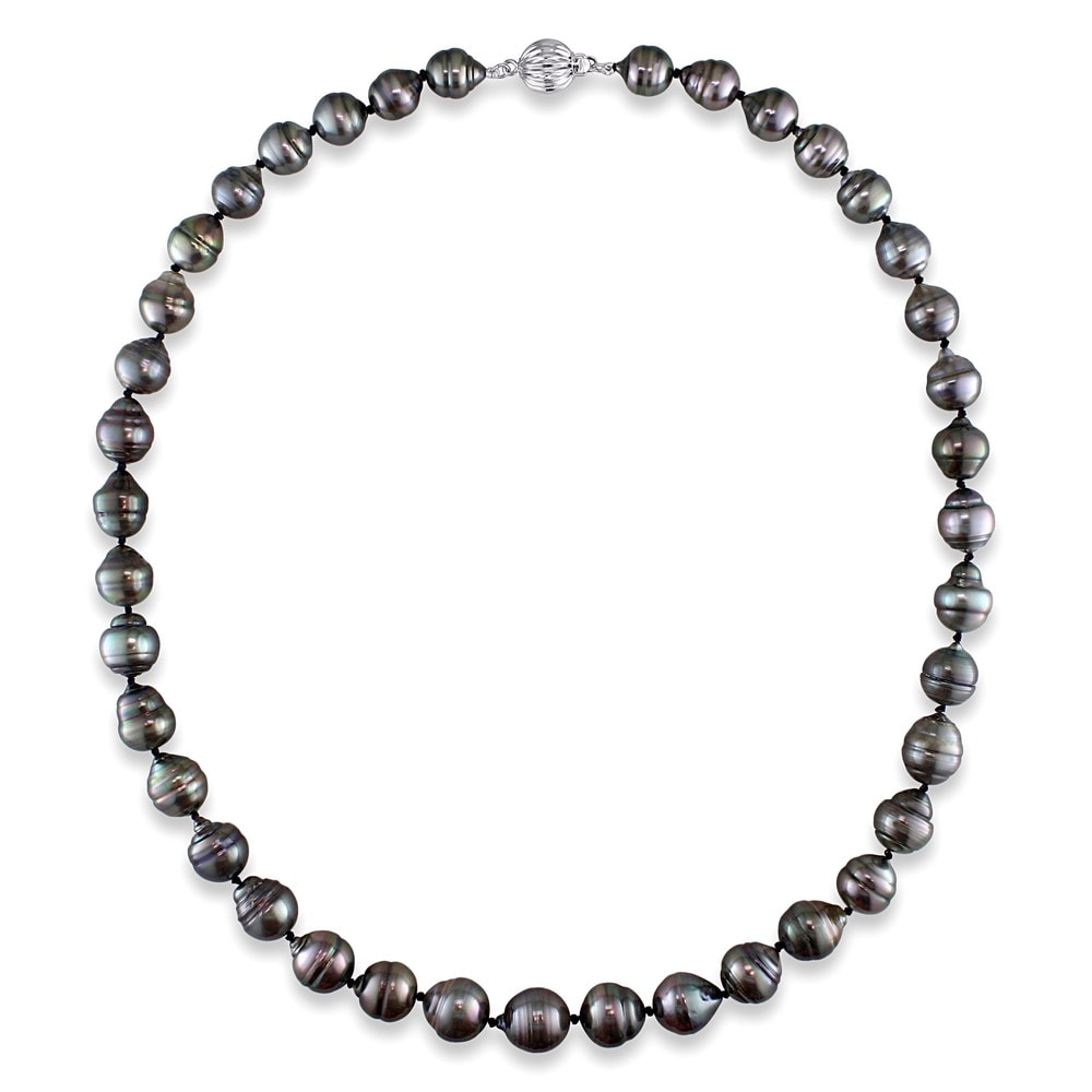 Miadora 14k White Gold Tahitian Black Pearl Necklace (8-11 mm)