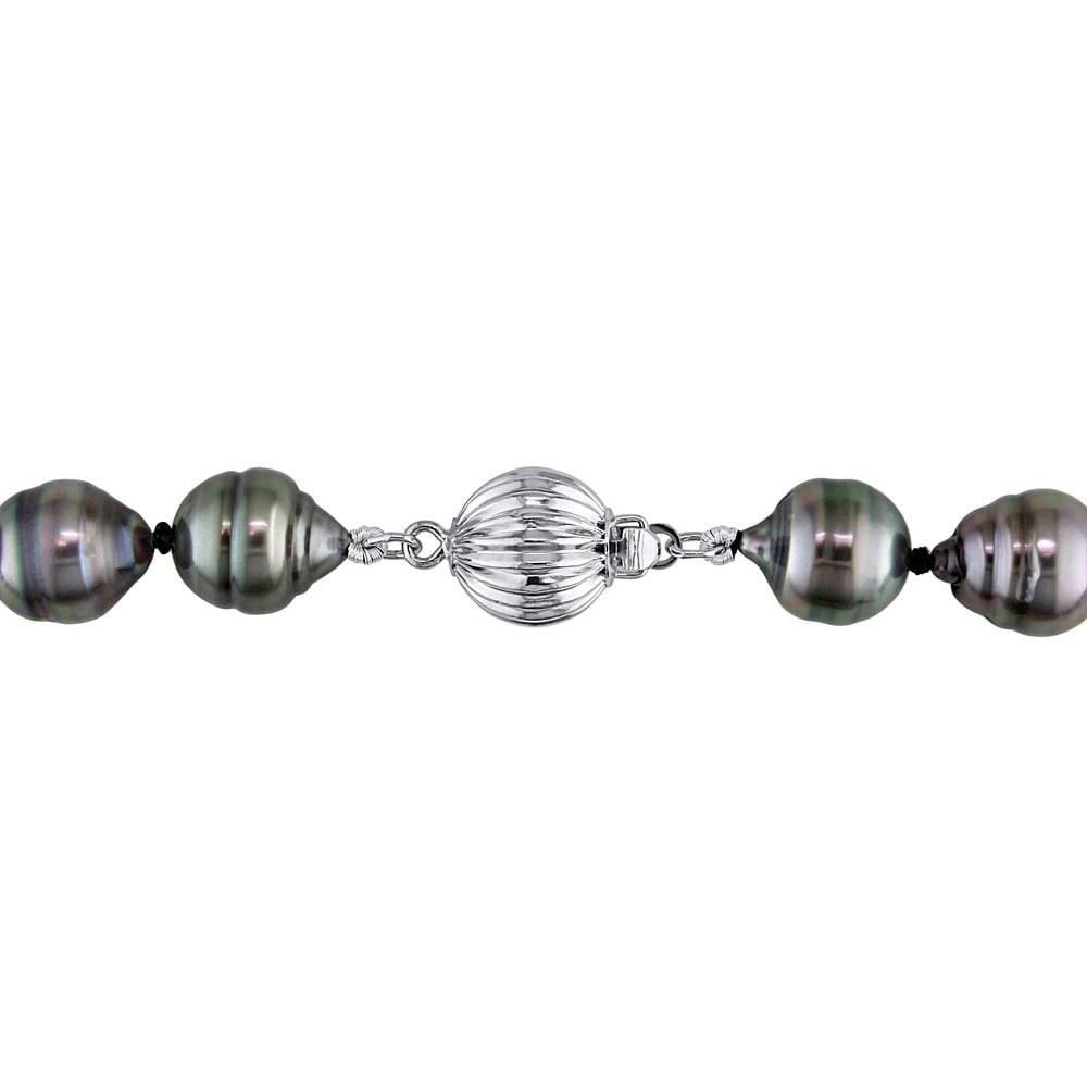Miadora 14k White Gold Tahitian Black Pearl Necklace (8-11 mm)