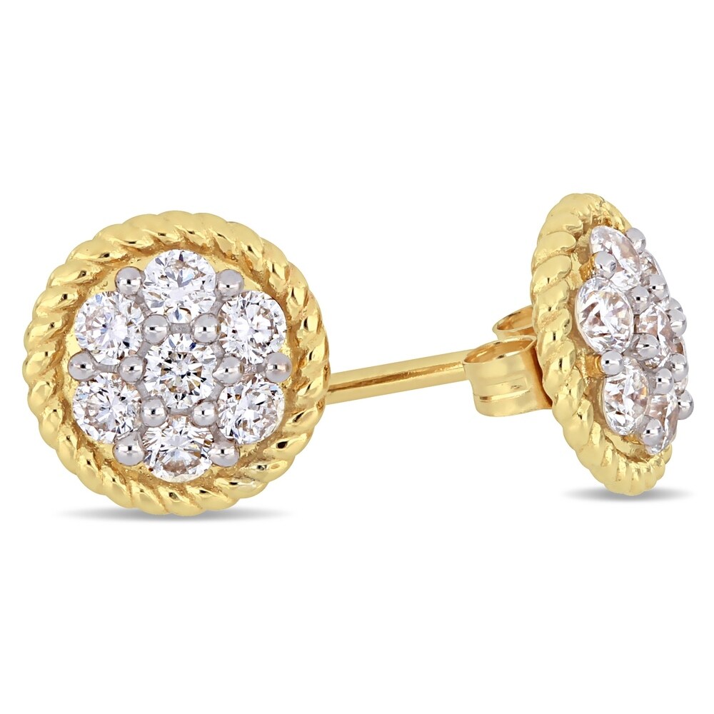 Miadora 14k Yellow Gold 1/2ct TDW Diamond Flower Cluster Circular Stud Earrings
