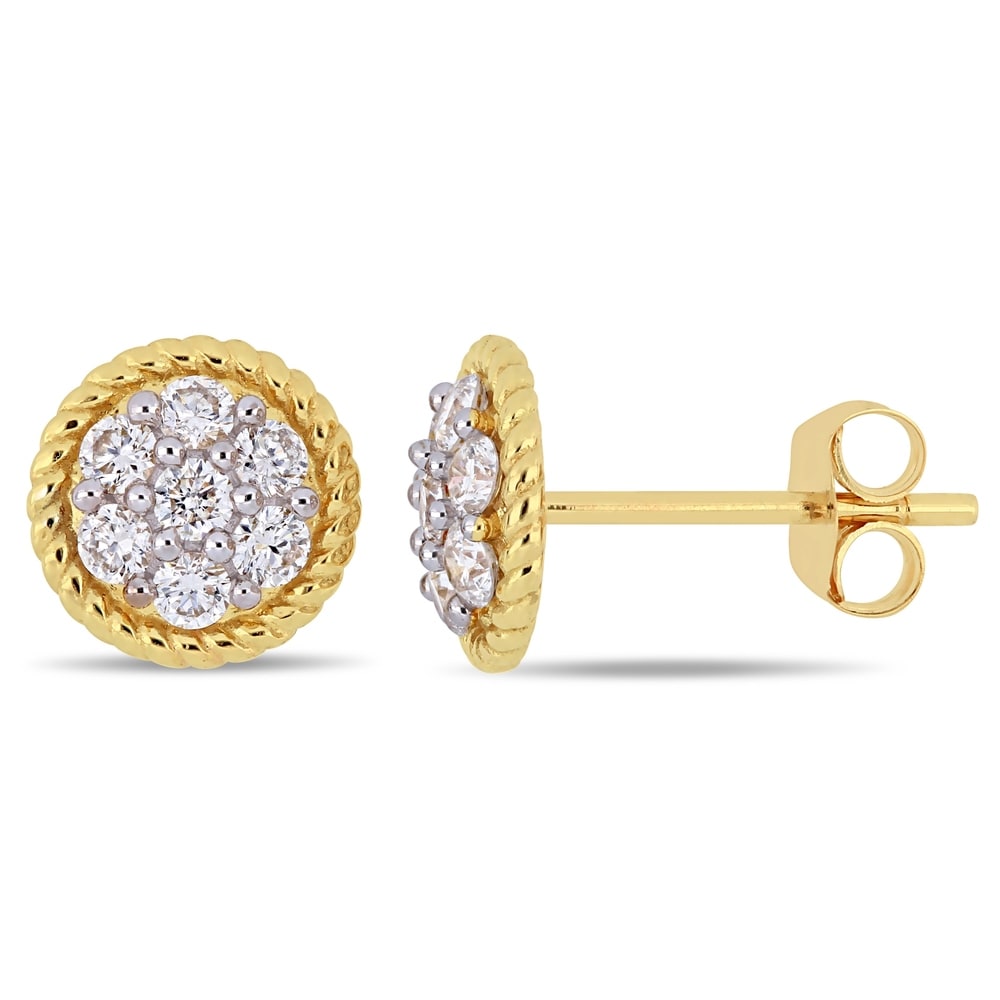 Miadora 14k Yellow Gold 1/2ct TDW Diamond Flower Cluster Circular Stud Earrings