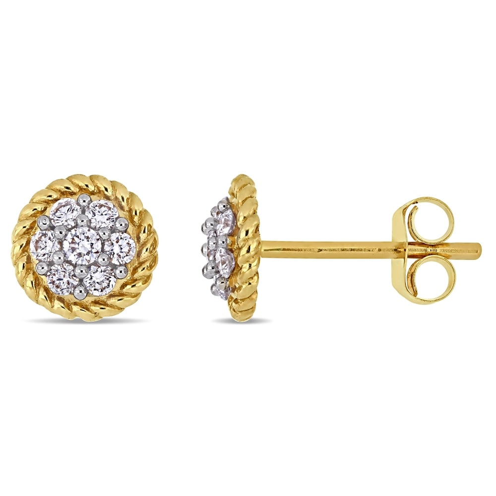 Miadora 14k Yellow Gold 1/4ct TDW Diamond Flower Cluster Circular Stud Earrings