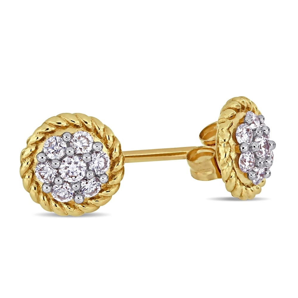 Miadora 14k Yellow Gold 1/4ct TDW Diamond Flower Cluster Circular Stud Earrings