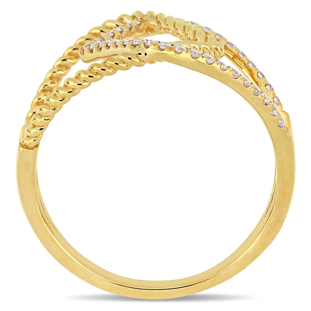 Miadora 14k Yellow Gold 1/6ct TDW Diamond Interlaced Twisted Crossover Ring