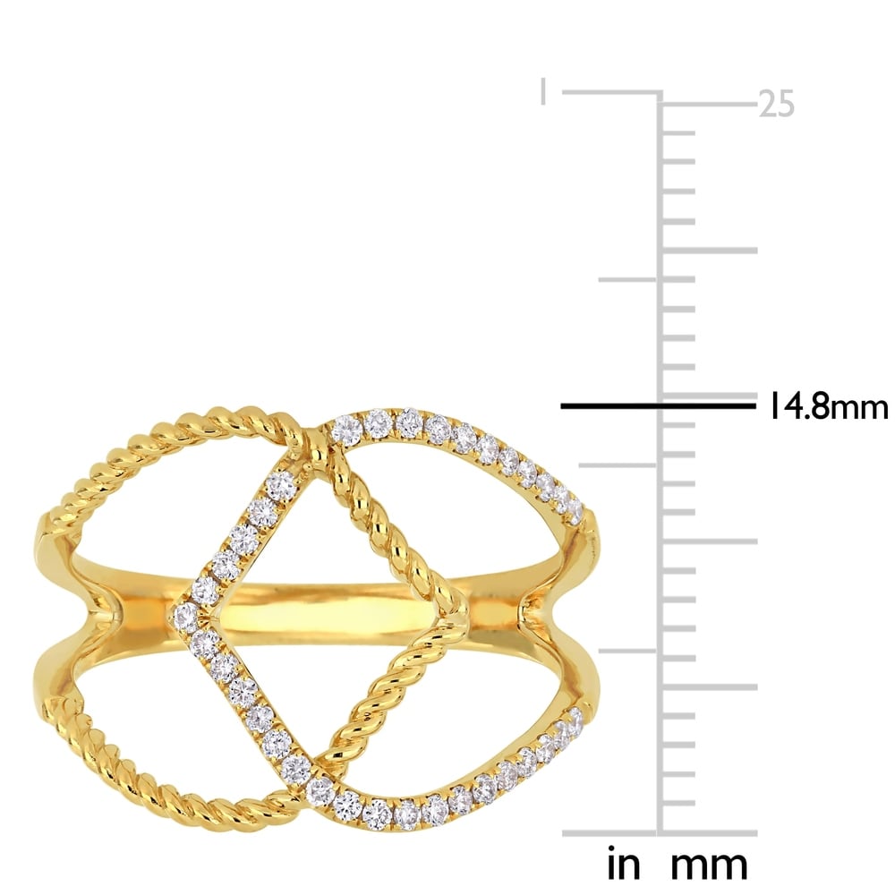 Miadora 14k Yellow Gold 1/6ct TDW Diamond Interlaced Twisted Crossover Ring