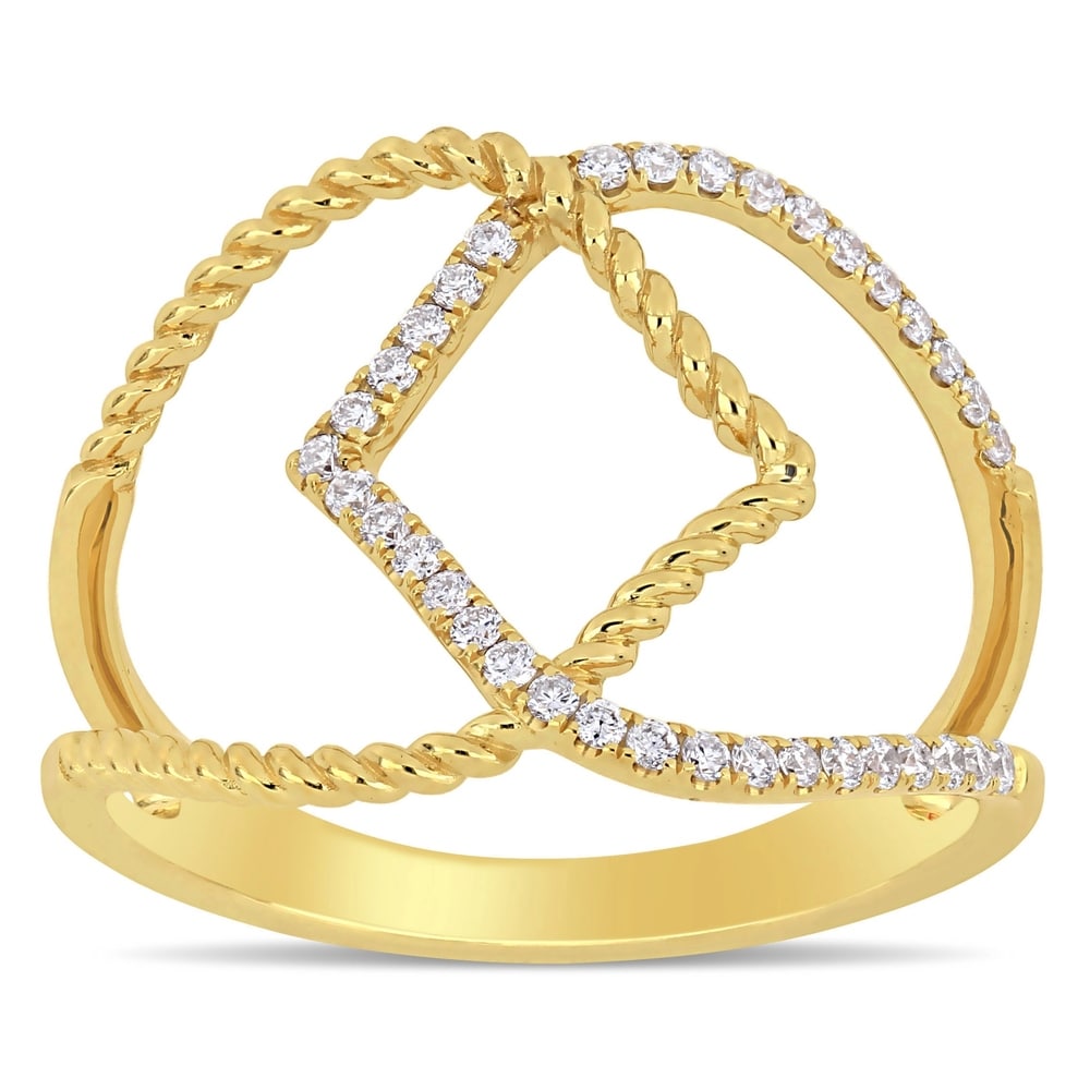 Miadora 14k Yellow Gold 1/6ct TDW Diamond Interlaced Twisted Crossover Ring