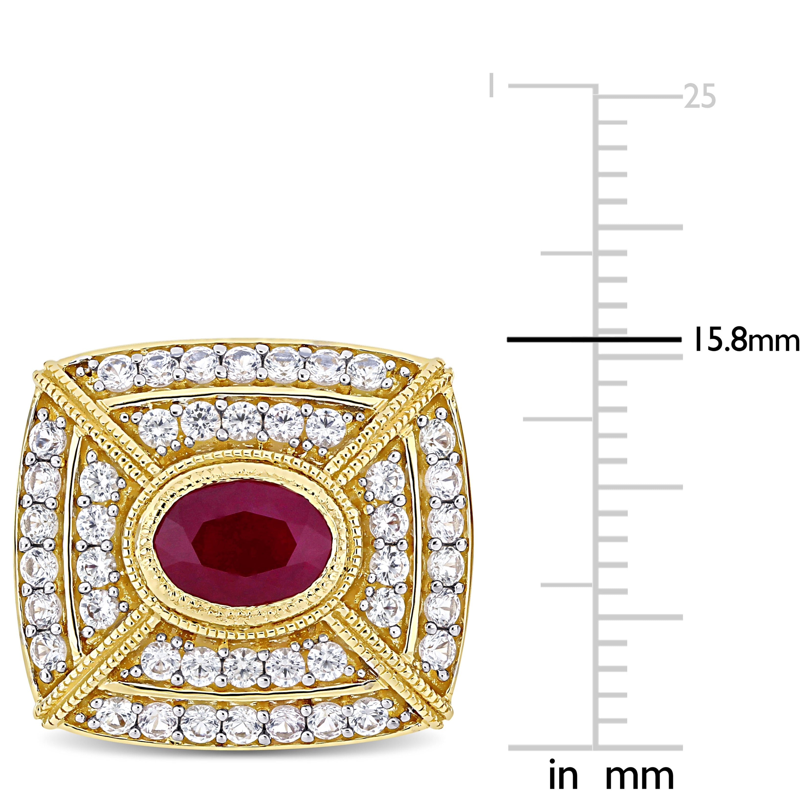 Miadora 14k Yellow Gold 3 1/5ct TGW Oval-cut Ruby and White Sapphire Square Halo Clustered Cufflinks
