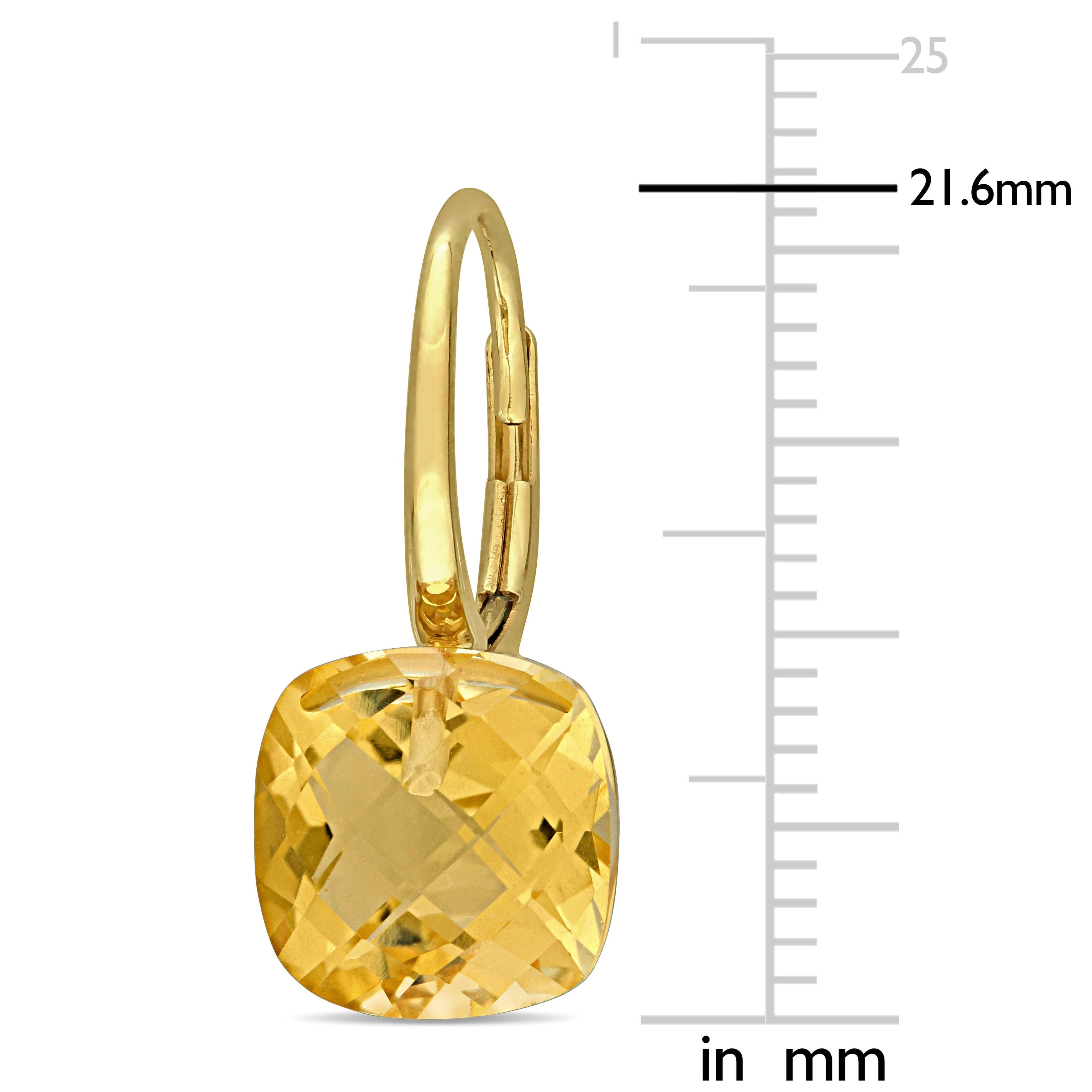 Miadora 14k Yellow Gold 8ct TGW Cushion-cut Citrine Solitaire Drop Leverback Earrings