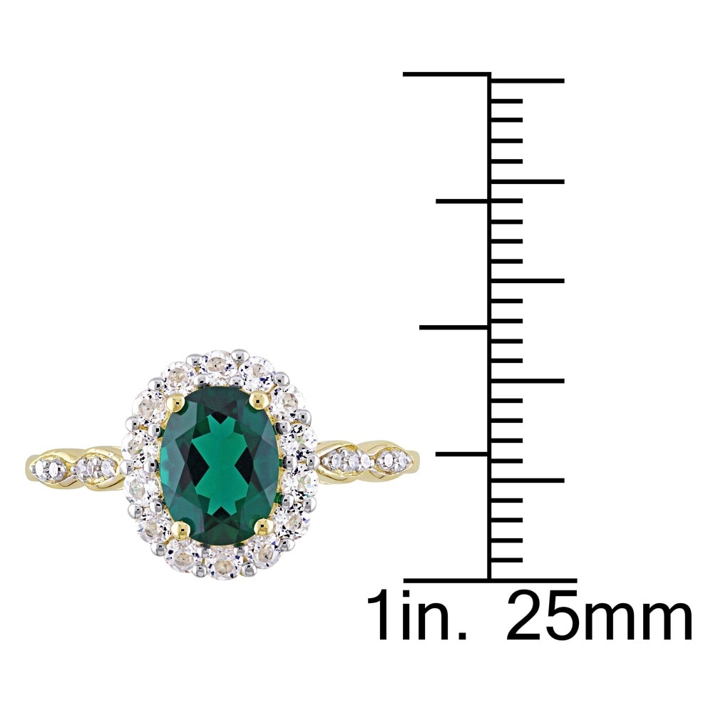 Miadora 14k Yellow Gold Created Emerald, White Topaz and Diamond Accent Vintage Halo Ring