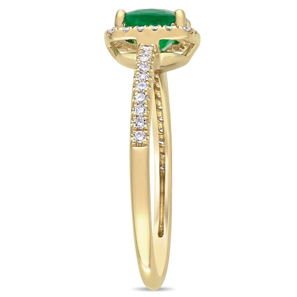 Miadora 14k Yellow Gold Cushion-cut Emerald & 1/5ct TDW Diamond Halo Engagement Ring