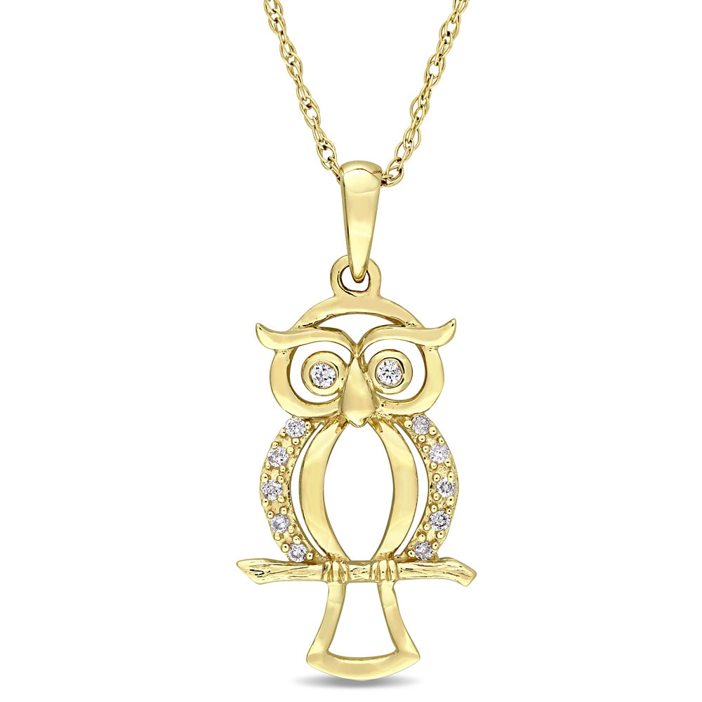 Miadora 10k Yellow Gold Diamond Accent Dangling Owl Necklace - White