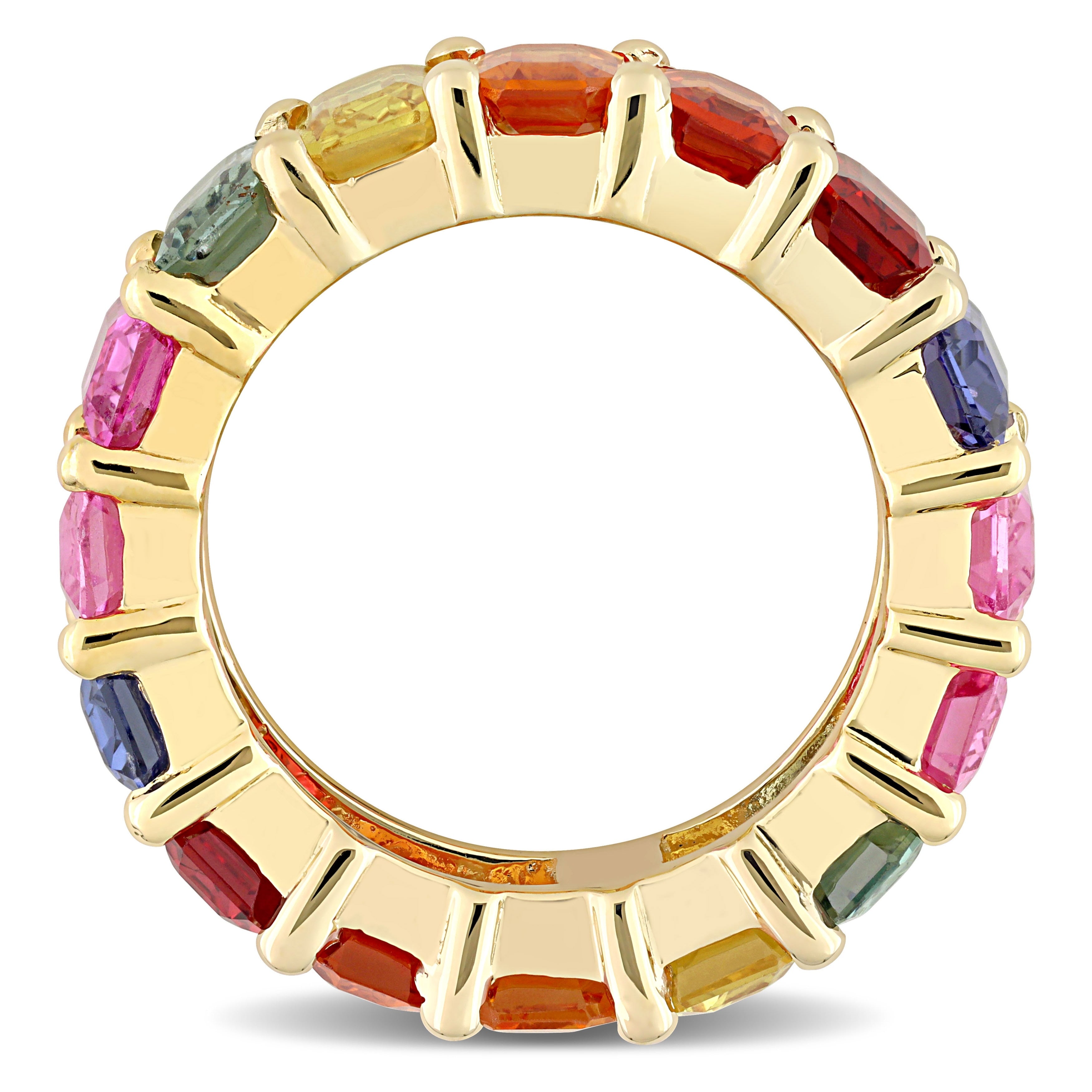Miadora 14k Yellow Gold Octagon-cut Multi-color Sapphire Full-Eternity Band Ring